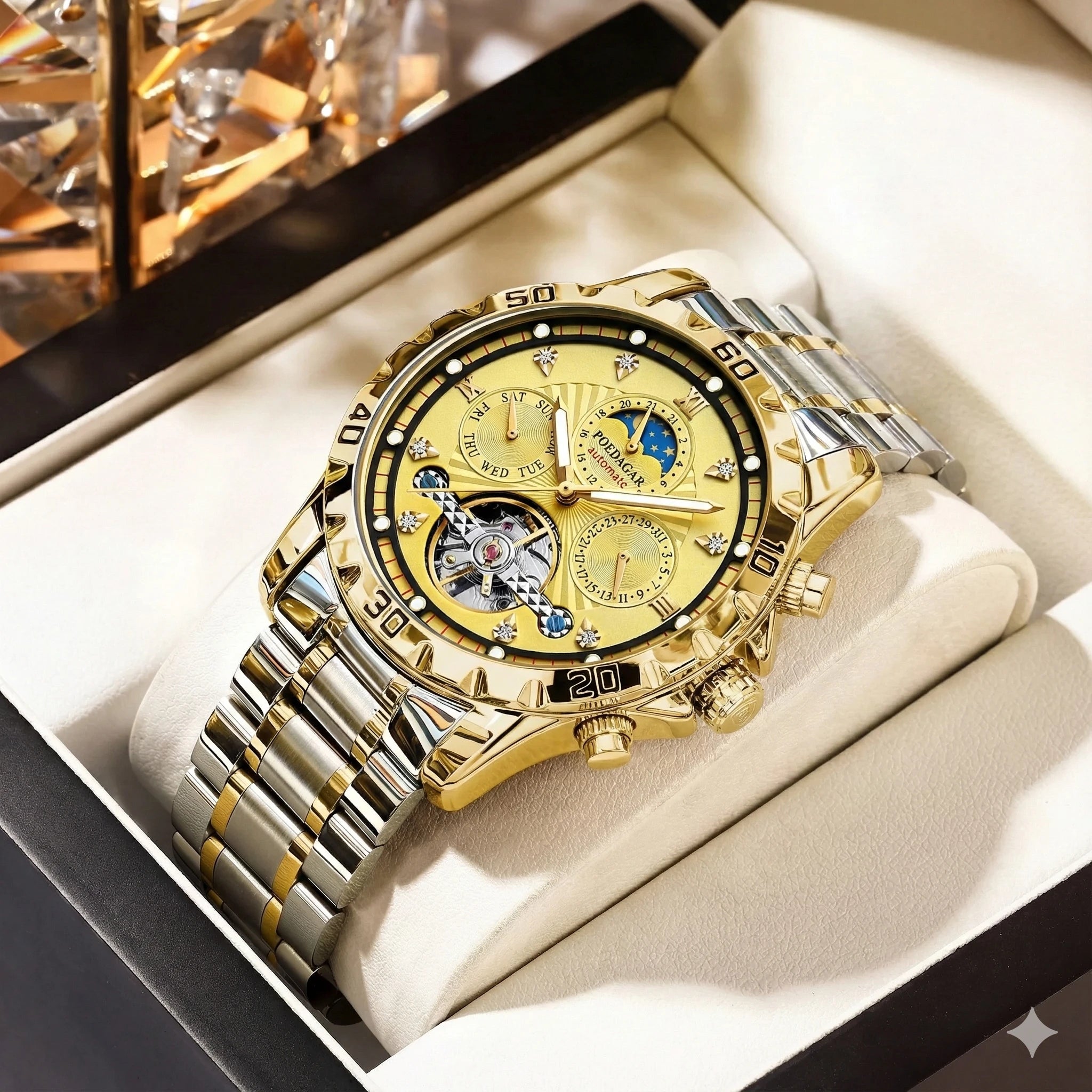 Luxury Men's Tourbillon Style Automatic Watch | Day & Date Display