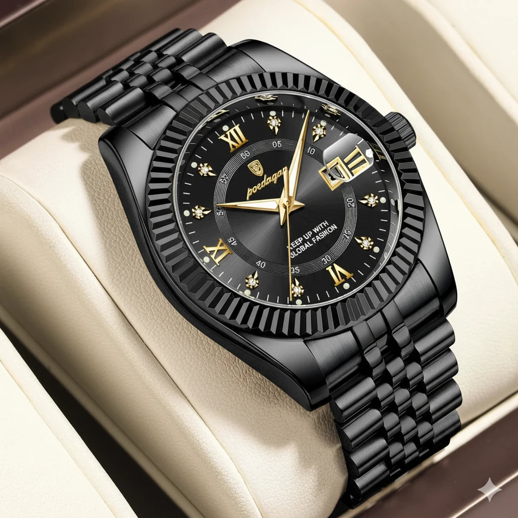 Men's Military Style Stainless Steel Watch – Waterproof with Date