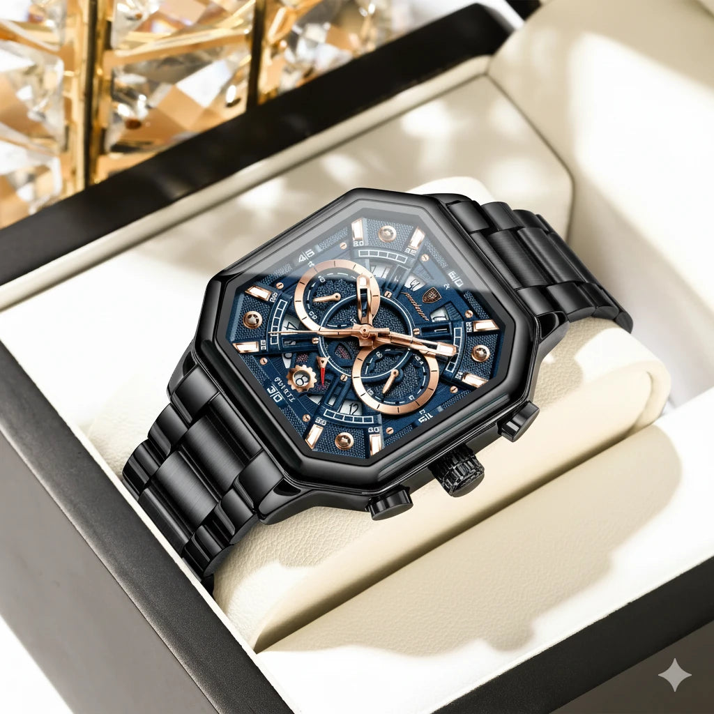 Men's Luxury Stainless Steel Chronograph Watch – Waterproof & Luminous