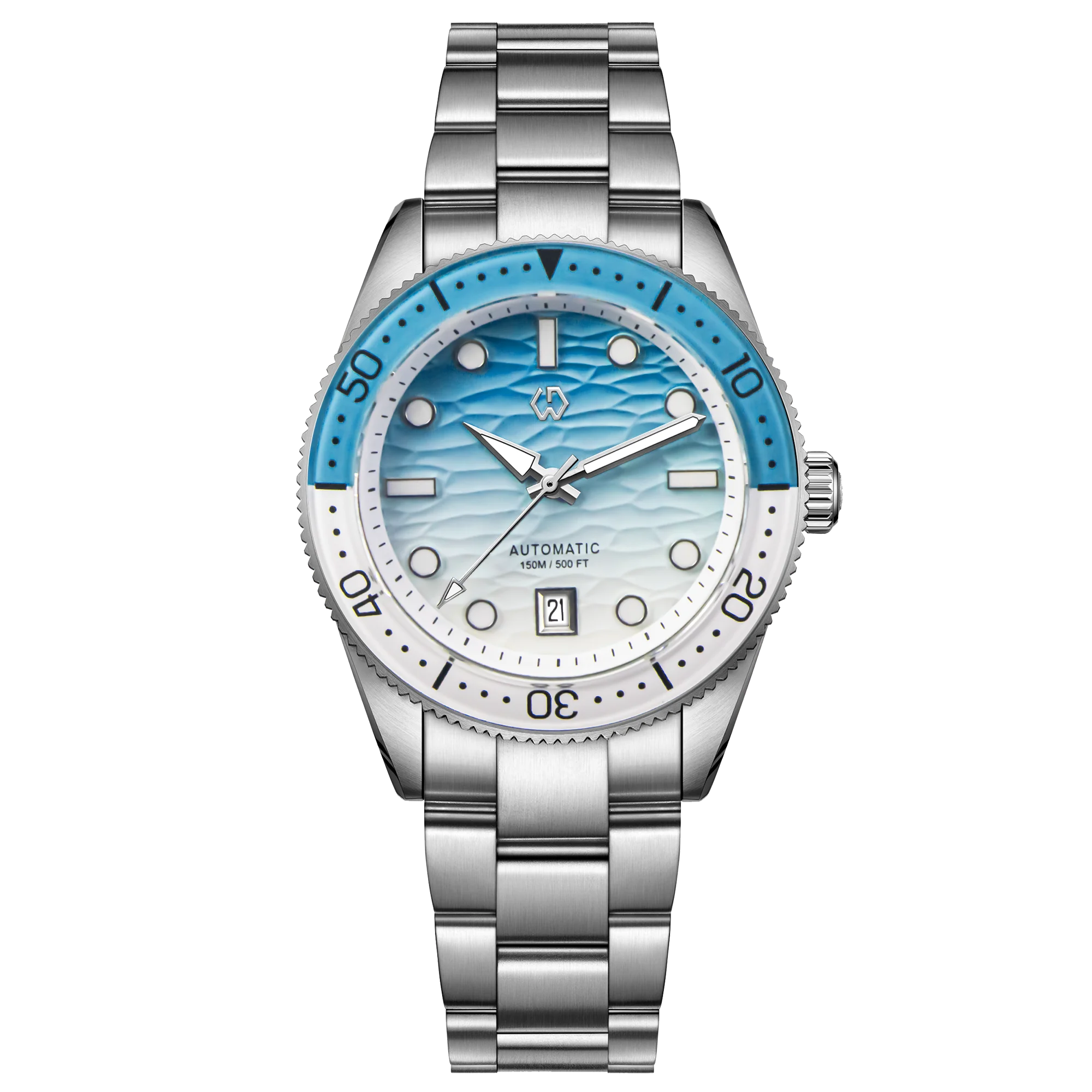 Men's Automatic Dive Watch With Ocean Blue White Ripple Movement