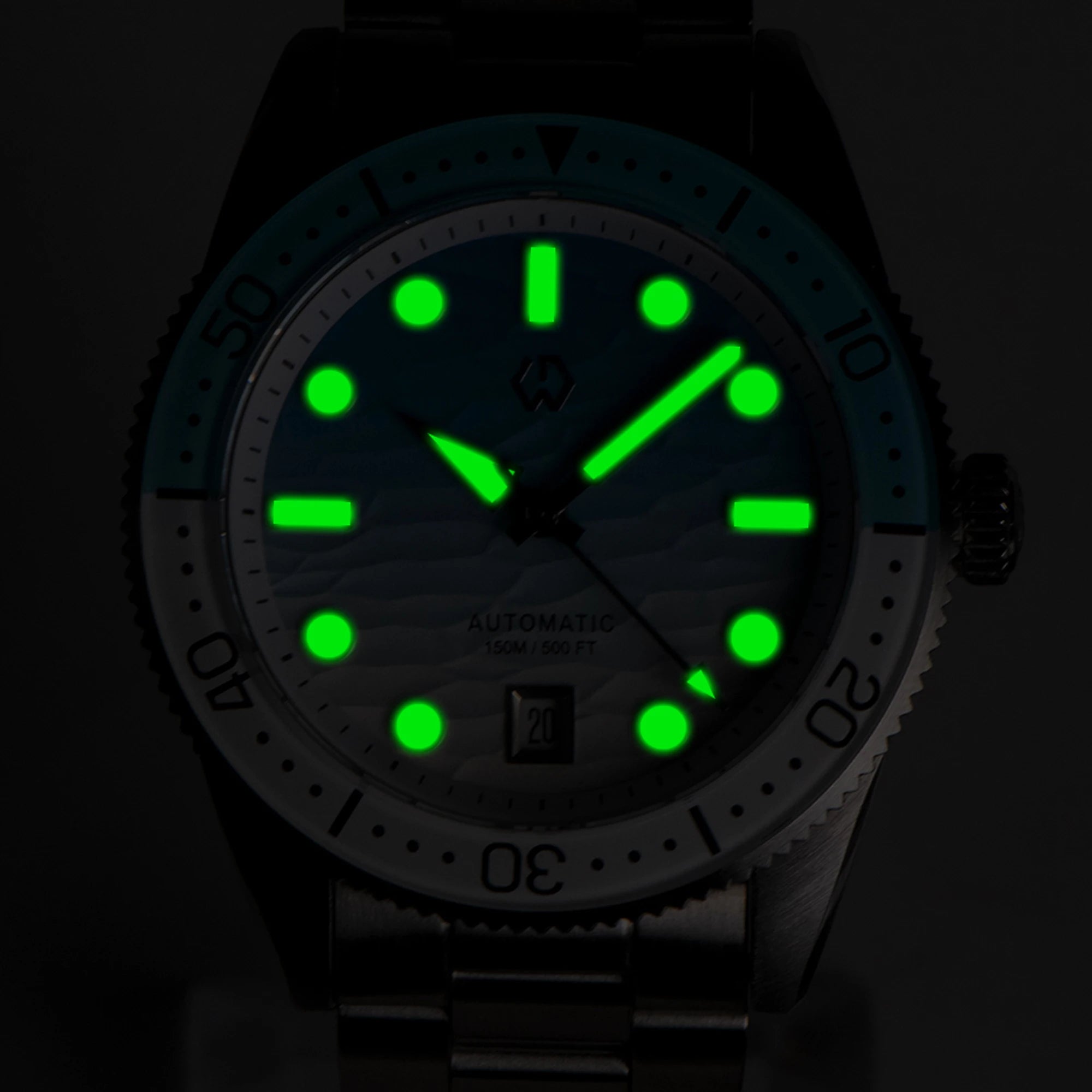 Men's Automatic Dive Watch With Ocean Blue White Ripple Movement