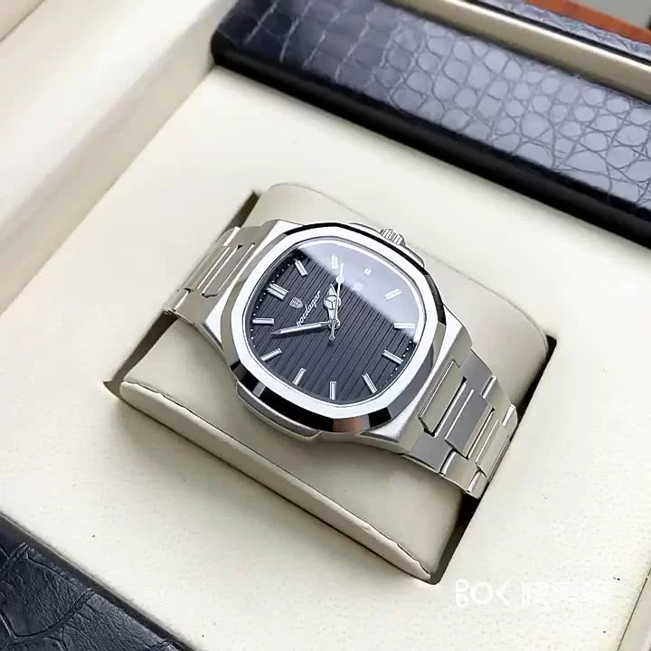 Men's Square Quartz Watch - Silver Ice Blue Edition