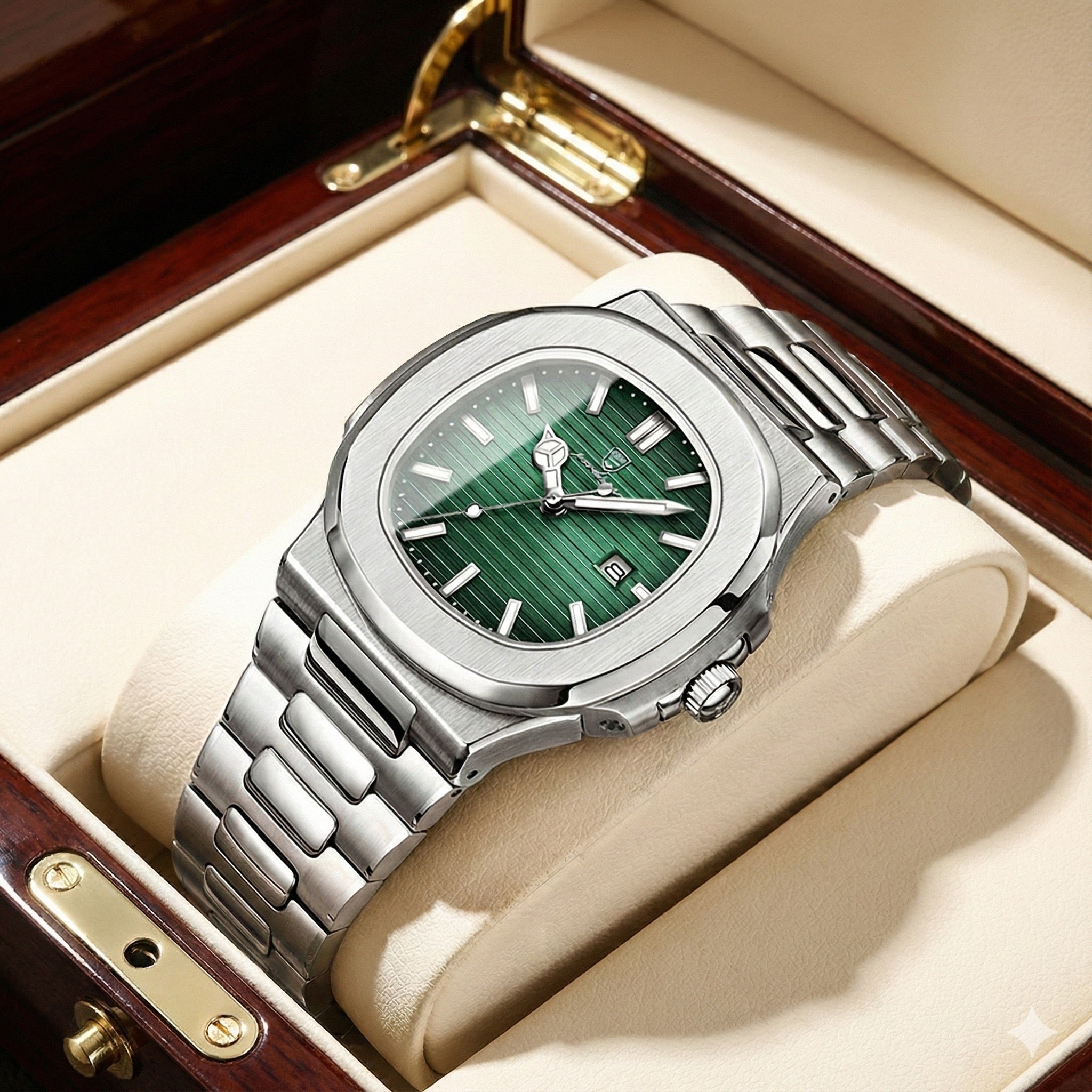 Men's Square Quartz Watch - Silver Ice Blue Edition