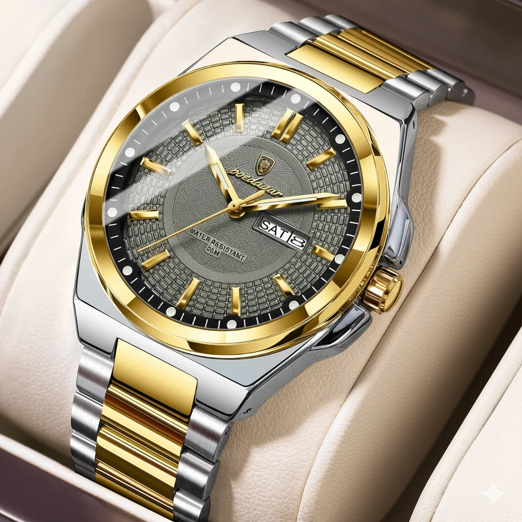 Men's Luxury Day-Date Business Watch | Stainless Steel Quartz