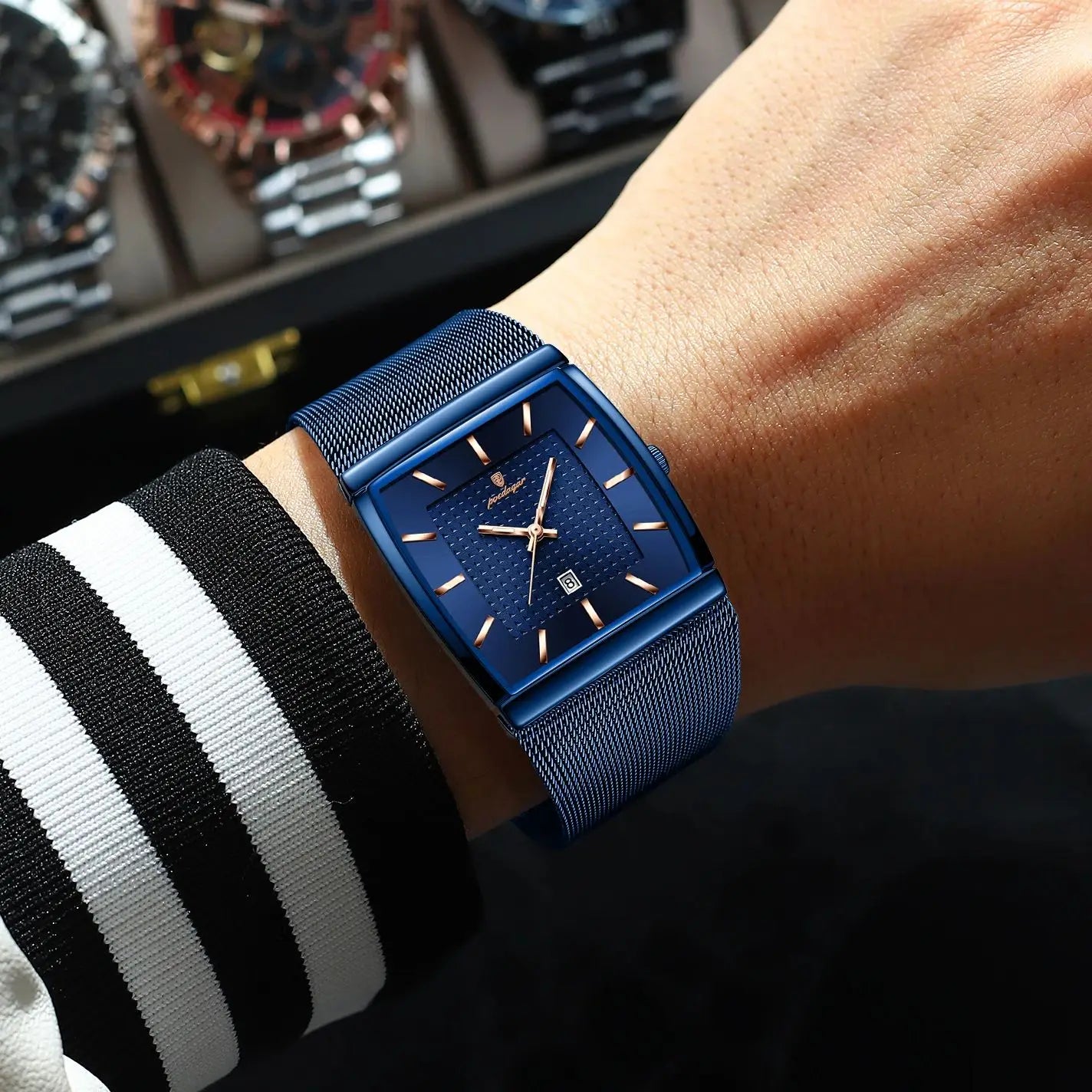 Minimalist Men's Rectangle Watch - Ultra-Thin Stainless Steel Mesh