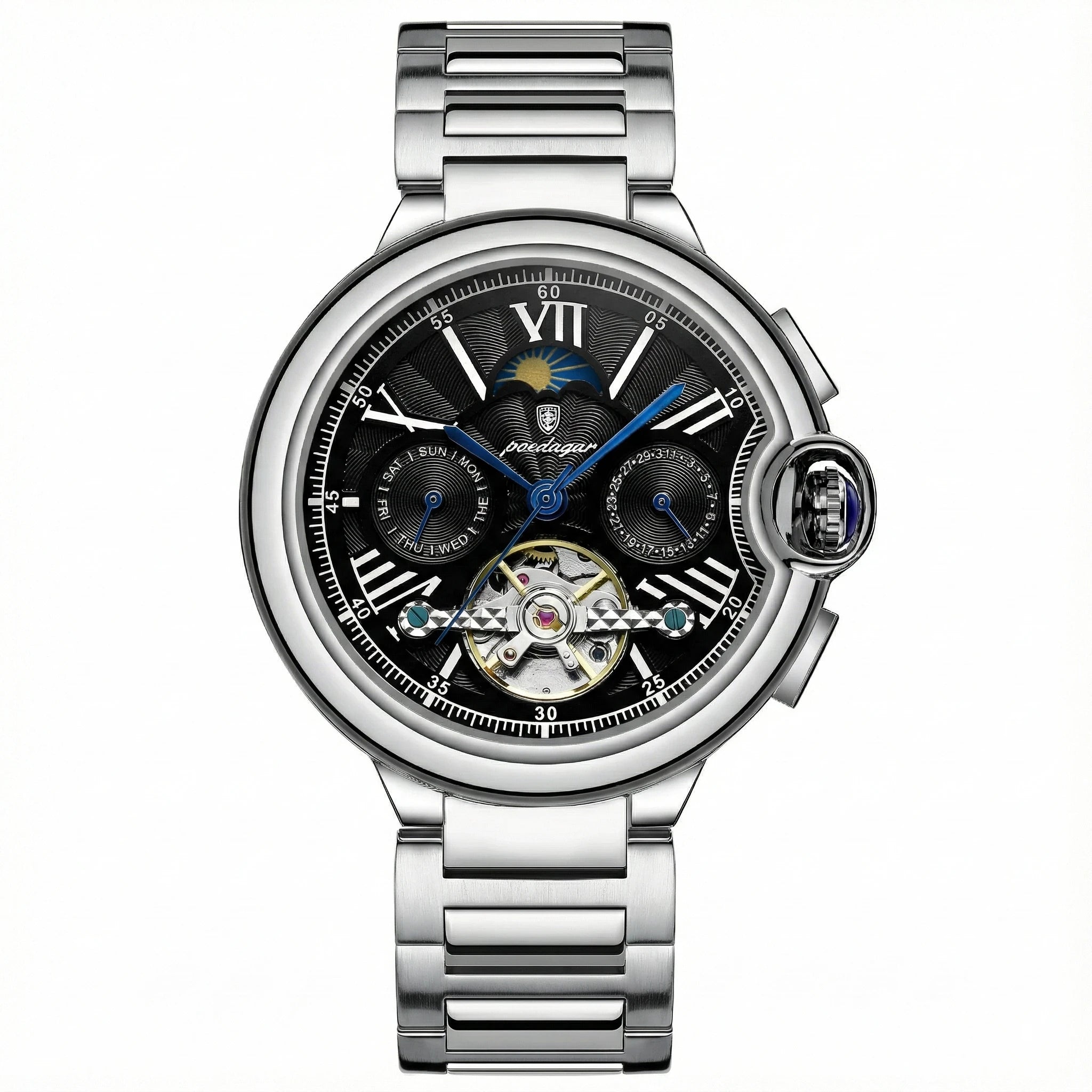 Men's Luxury Skeleton Automatic Watch | Moon Phase Mechanical