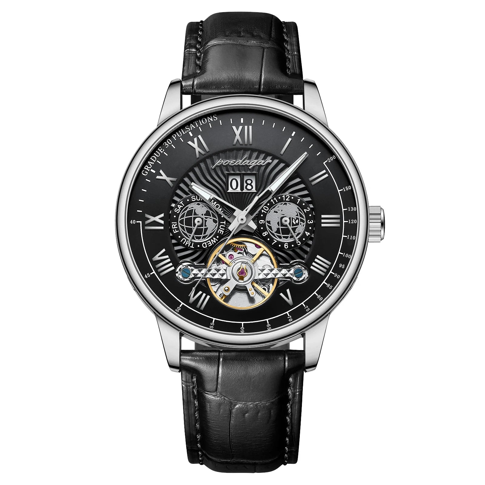 Luxury Tourbillon Style Skeleton Watch - Men's Leather Mechanical