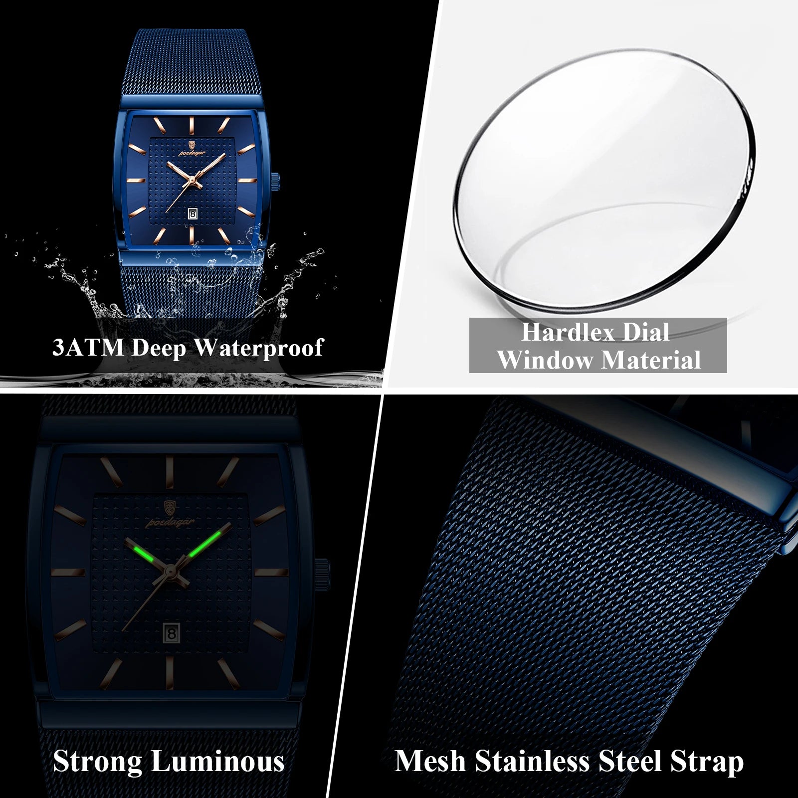 Minimalist Men's Rectangle Watch - Ultra-Thin Stainless Steel Mesh