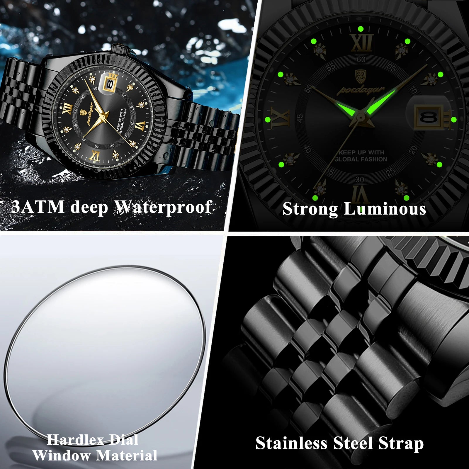 Men's Military Style Stainless Steel Watch – Waterproof with Date
