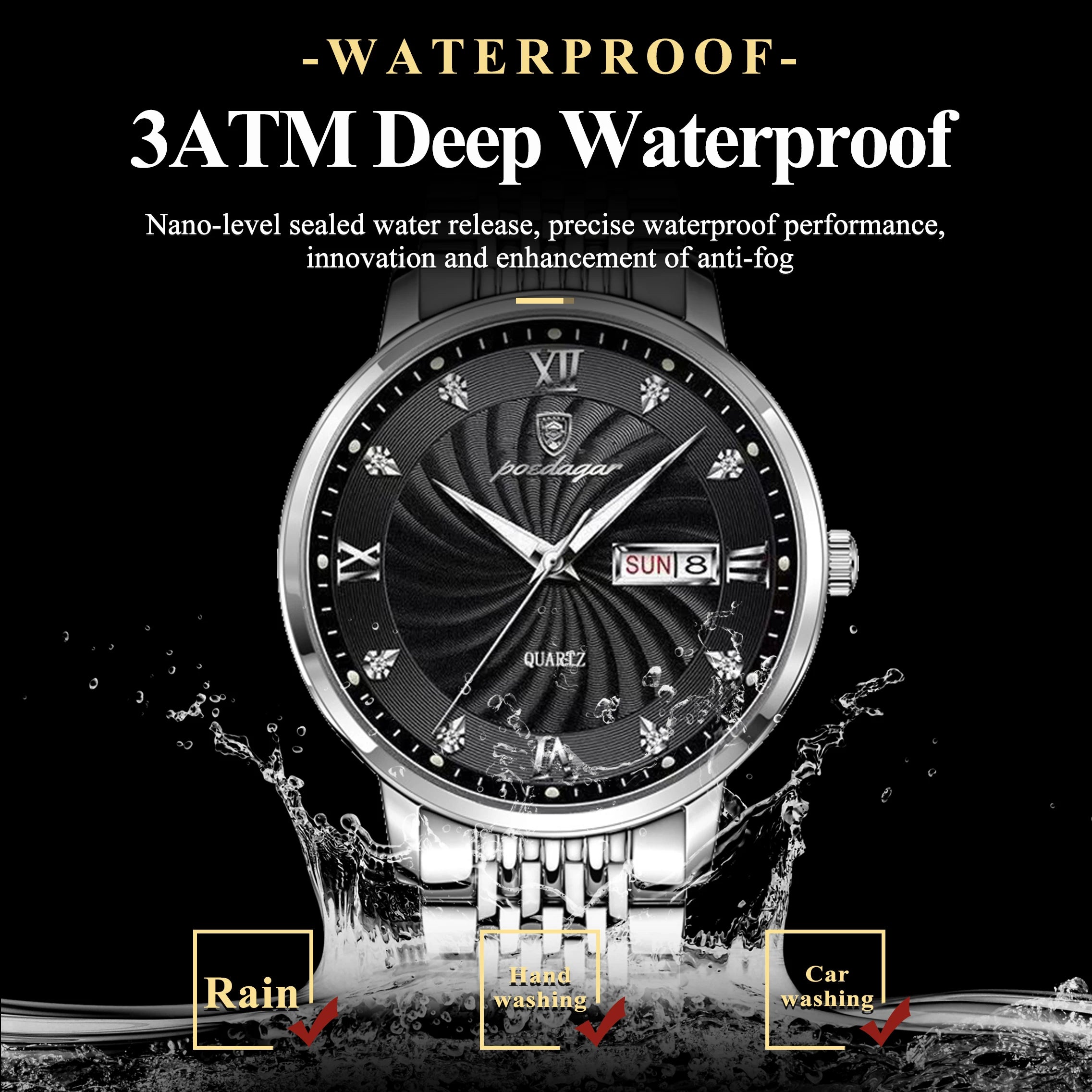 Men's Waterproof Business Watch - Luminous Day-Date Quartz