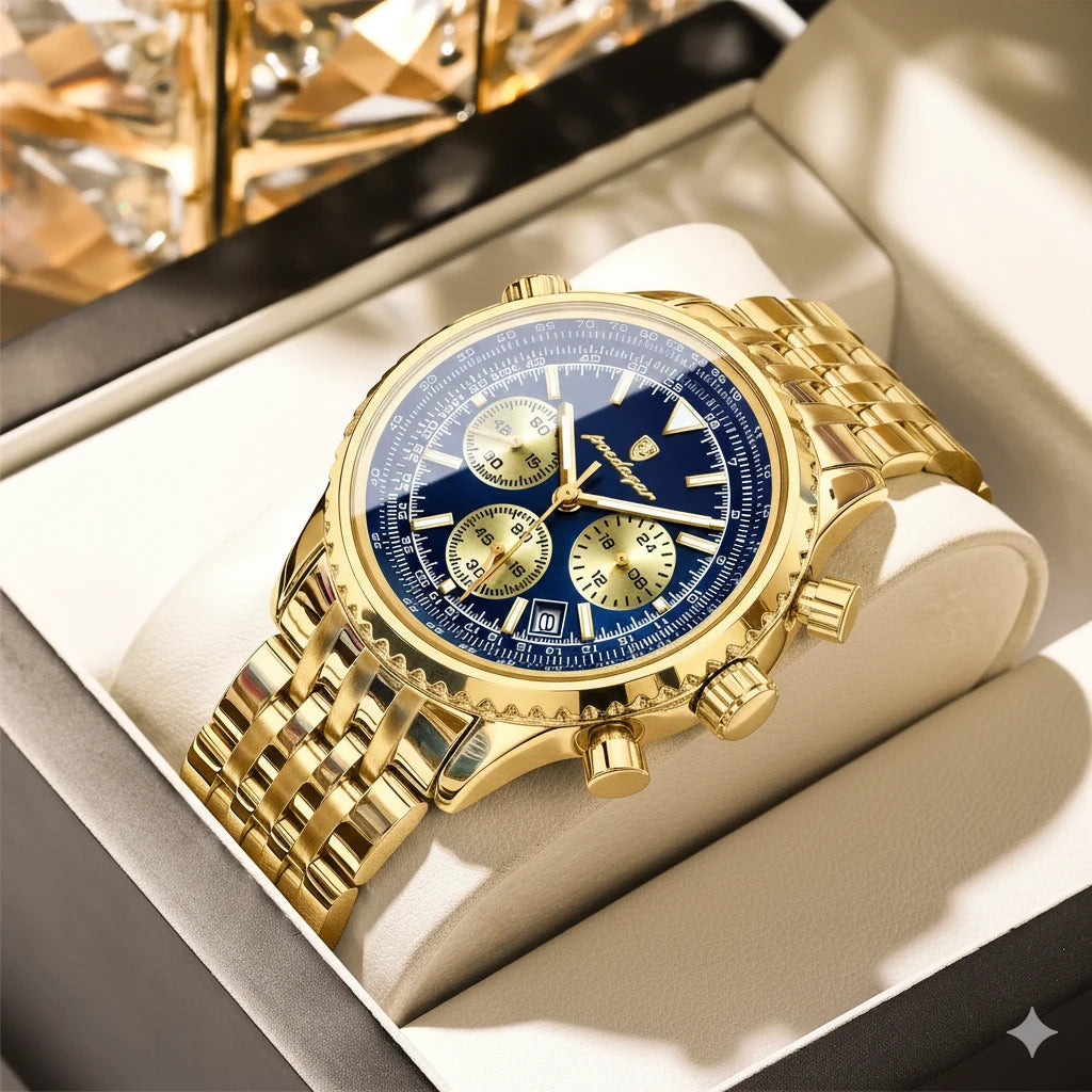 Men's Luxury Stainless Steel Chronograph Watch – Waterproof with Date
