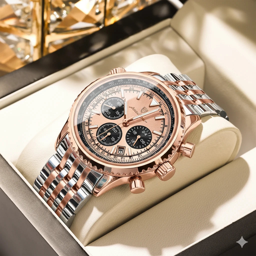 Men's Luxury Stainless Steel Chronograph Watch – Waterproof with Date