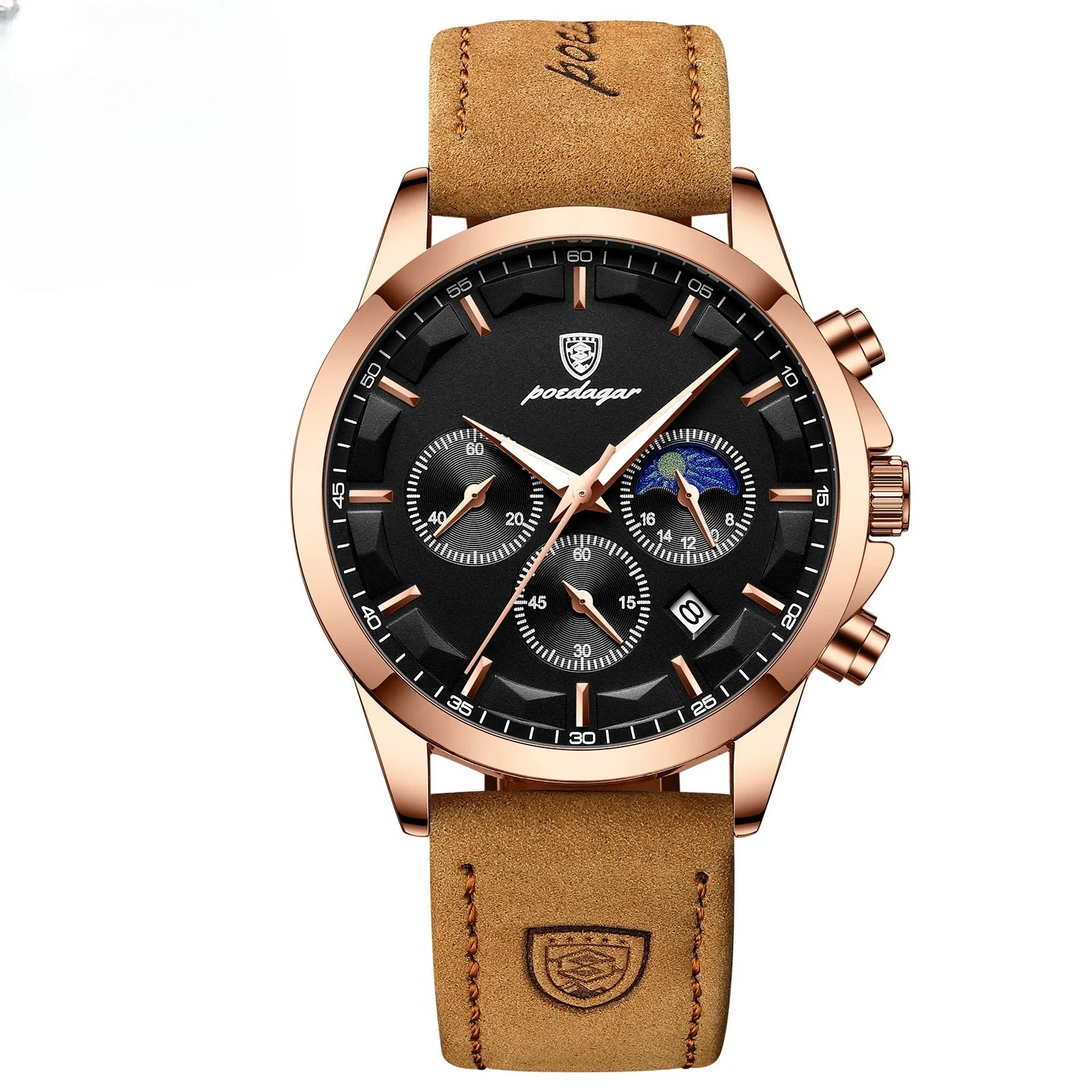 Men's Luxury Chronograph Watch | Waterproof Quartz with Leather Strap