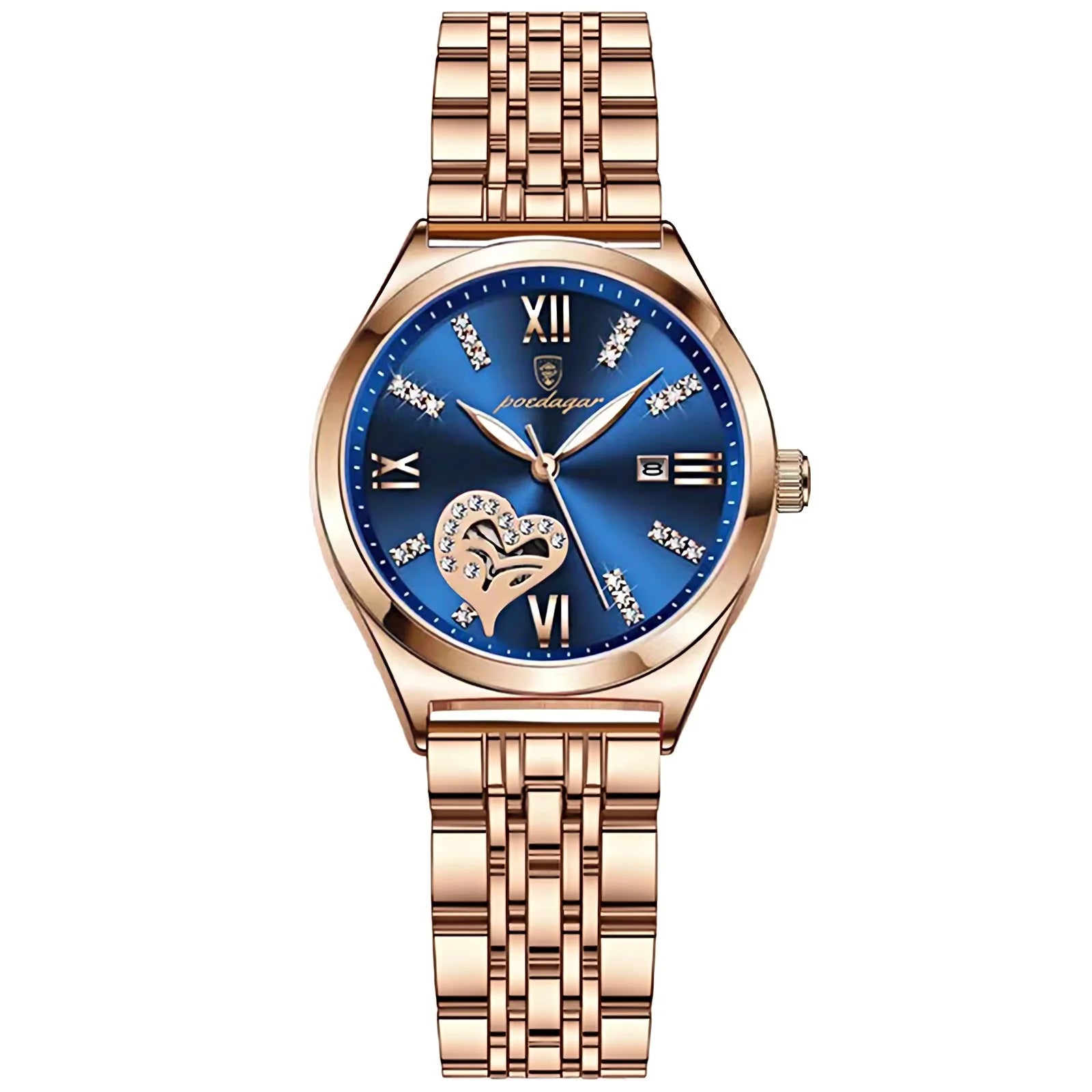 Elegant Rose Gold Ladies Watch - Heart Patterned Quartz Dial