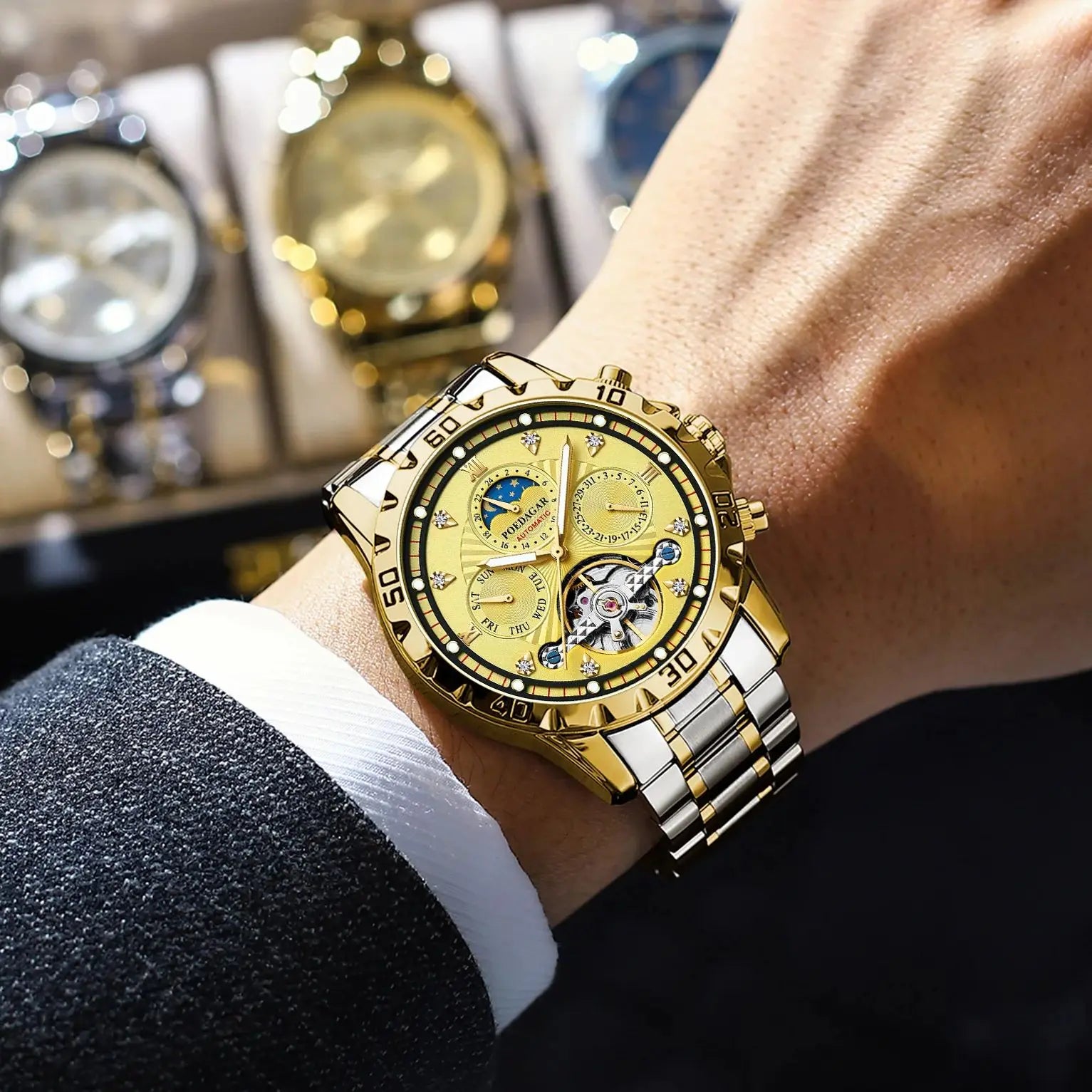 Luxury Men's Tourbillon Style Automatic Watch | Day & Date Display