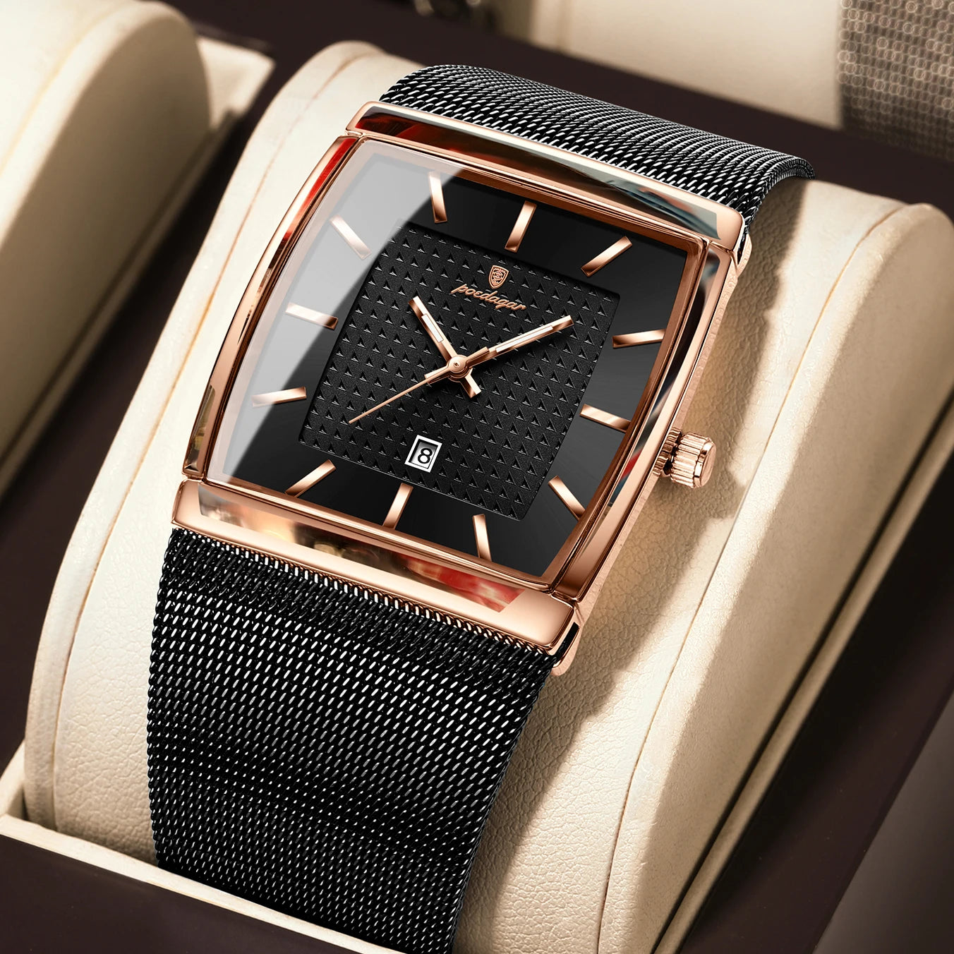 Minimalist Men's Rectangle Watch - Ultra-Thin Stainless Steel Mesh