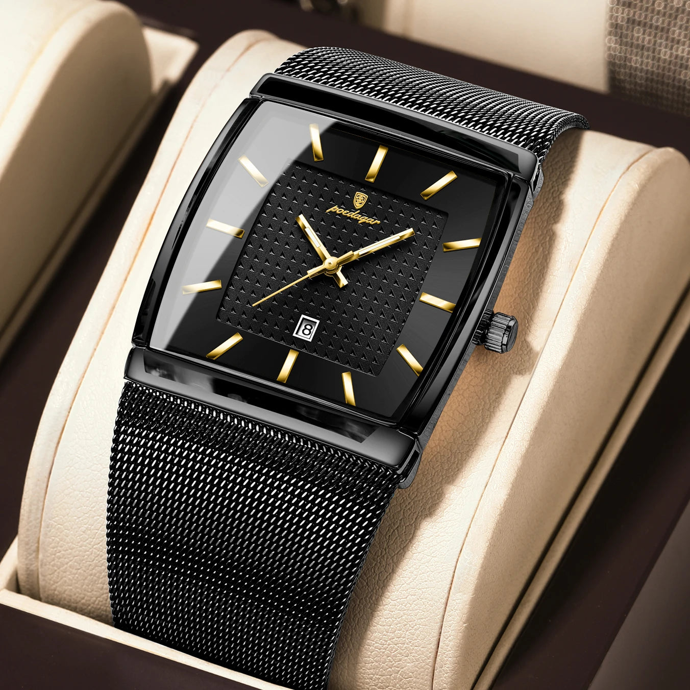 Minimalist Men's Rectangle Watch - Ultra-Thin Stainless Steel Mesh