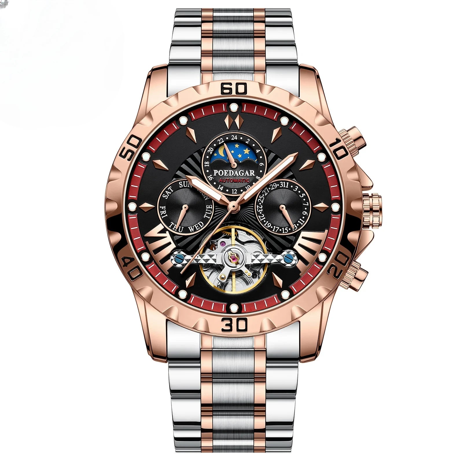 Luxury Men's Tourbillon Style Automatic Watch | Day & Date Display