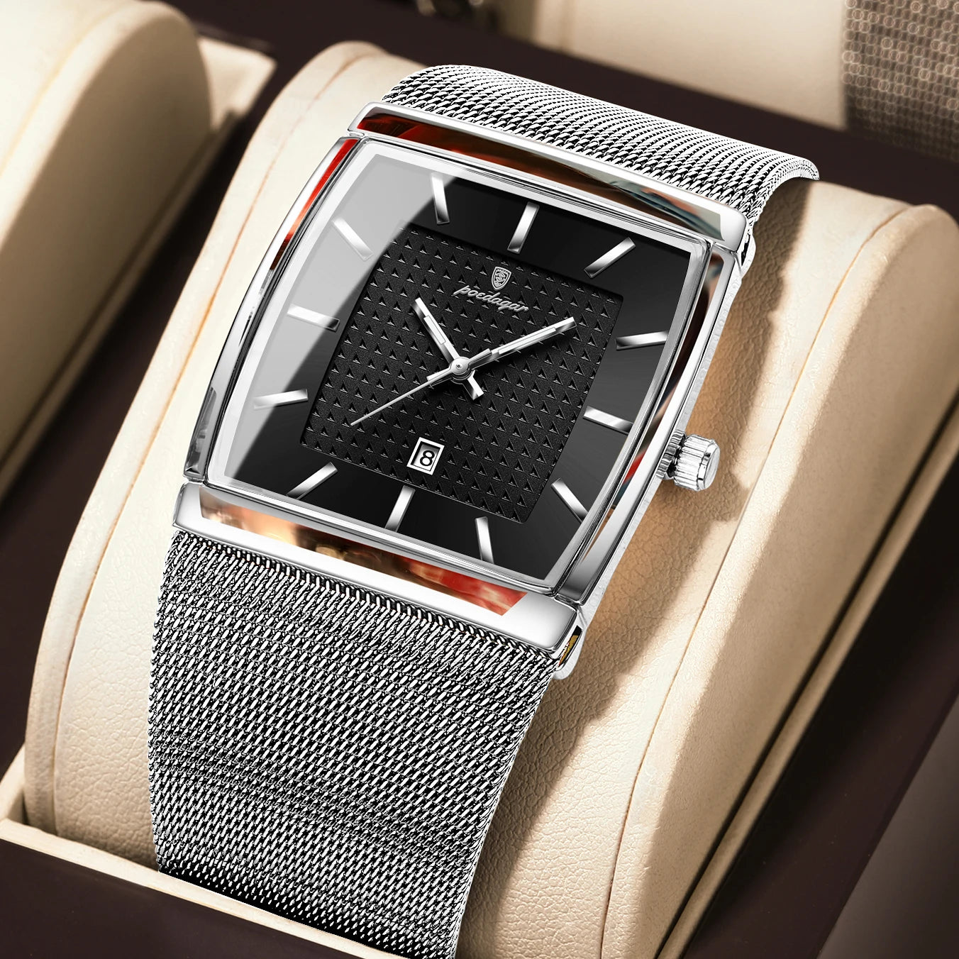 Minimalist Men's Rectangle Watch - Ultra-Thin Stainless Steel Mesh
