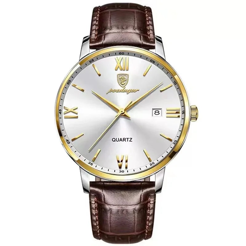Two-Tone Men's Business Watch | Leather Strap & Roman Numerals