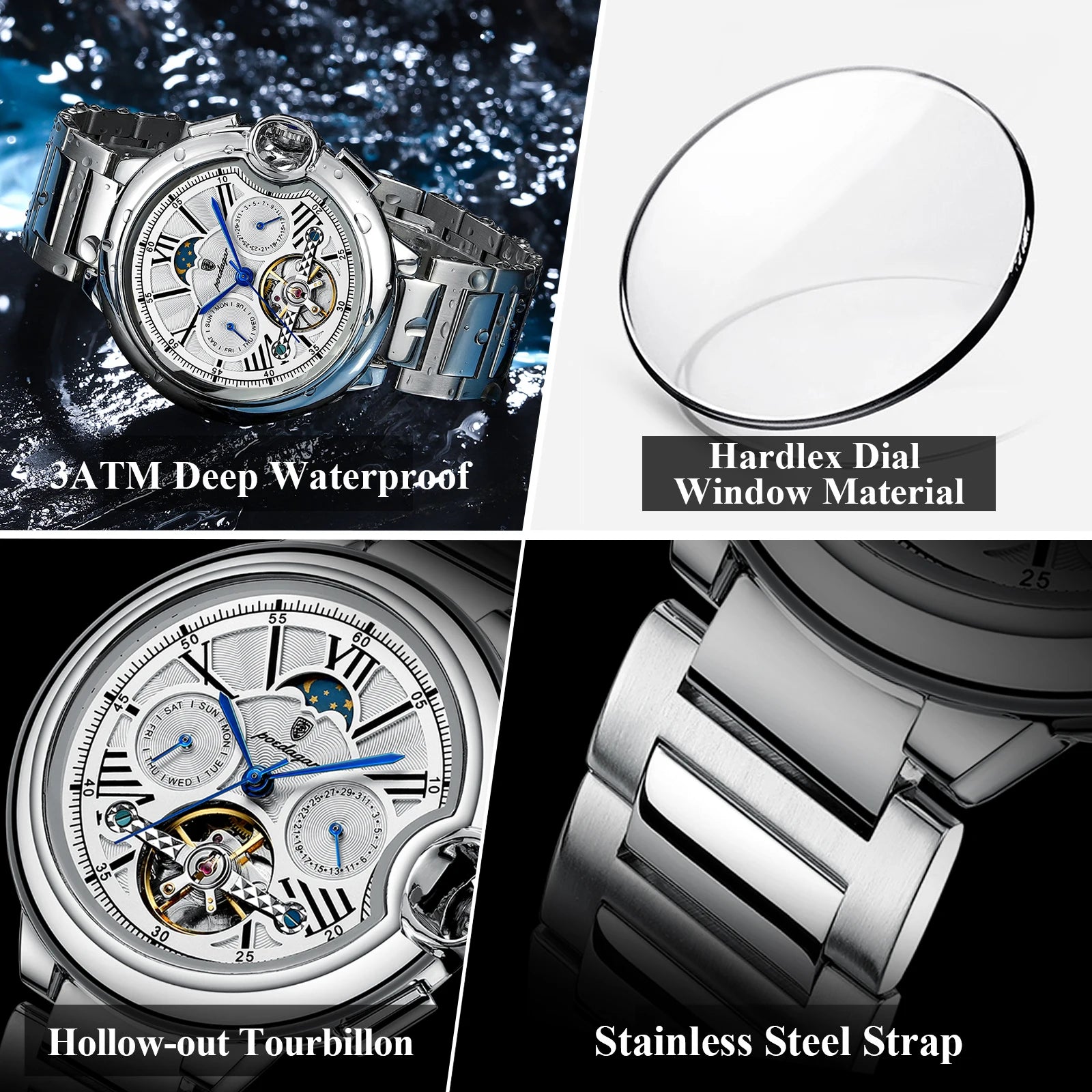Men's Luxury Skeleton Automatic Watch | Moon Phase Mechanical