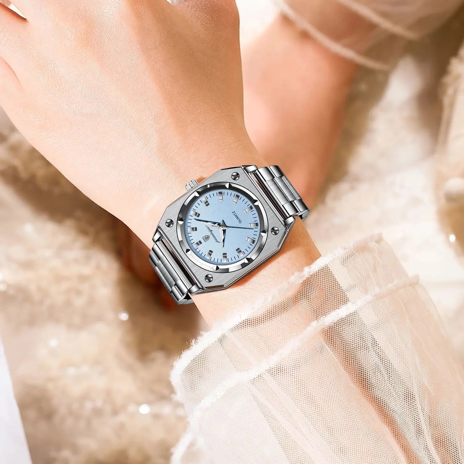 Women's Luxury Square Stainless Steel Watch – Waterproof & Luminous