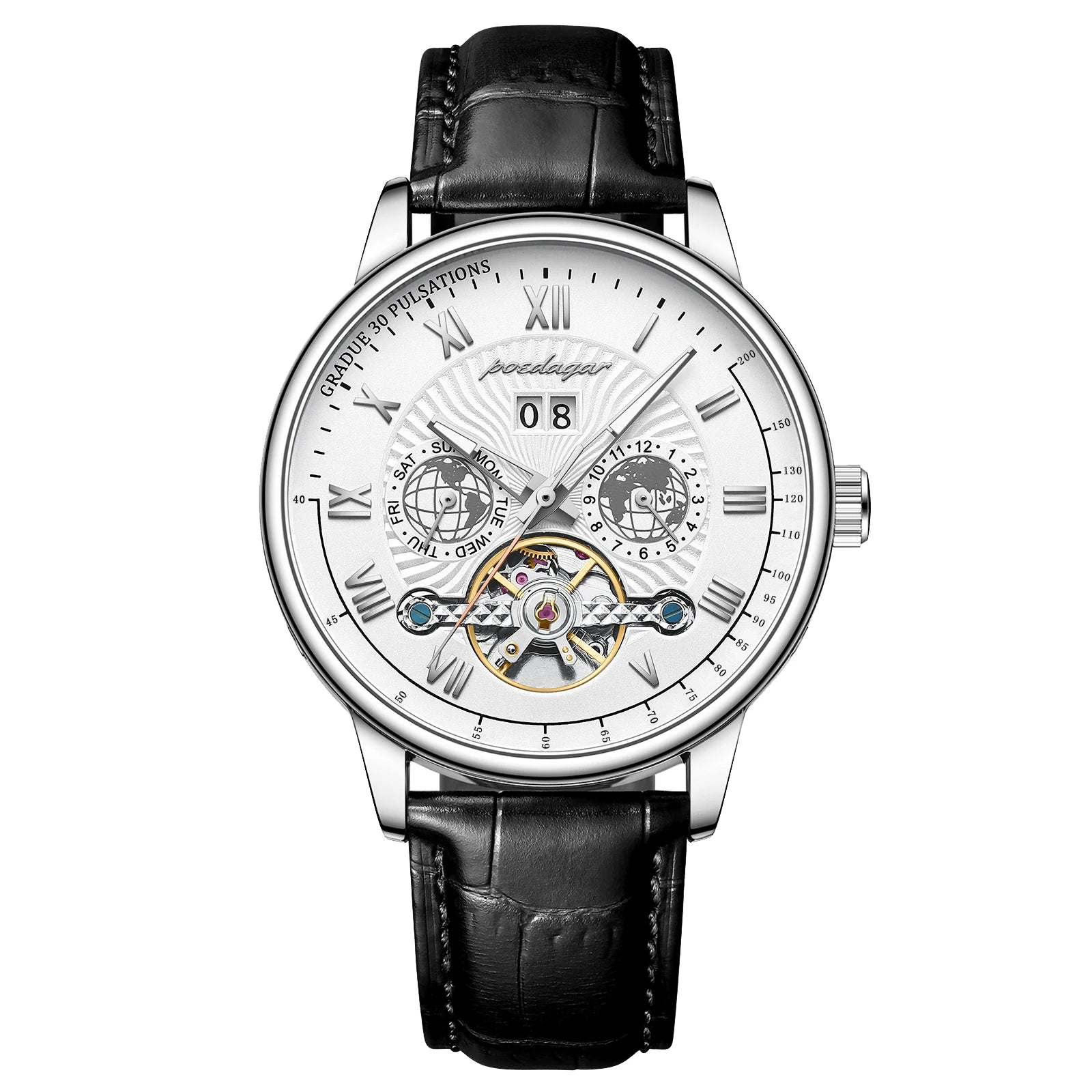 Luxury Tourbillon Style Skeleton Watch - Men's Leather Mechanical