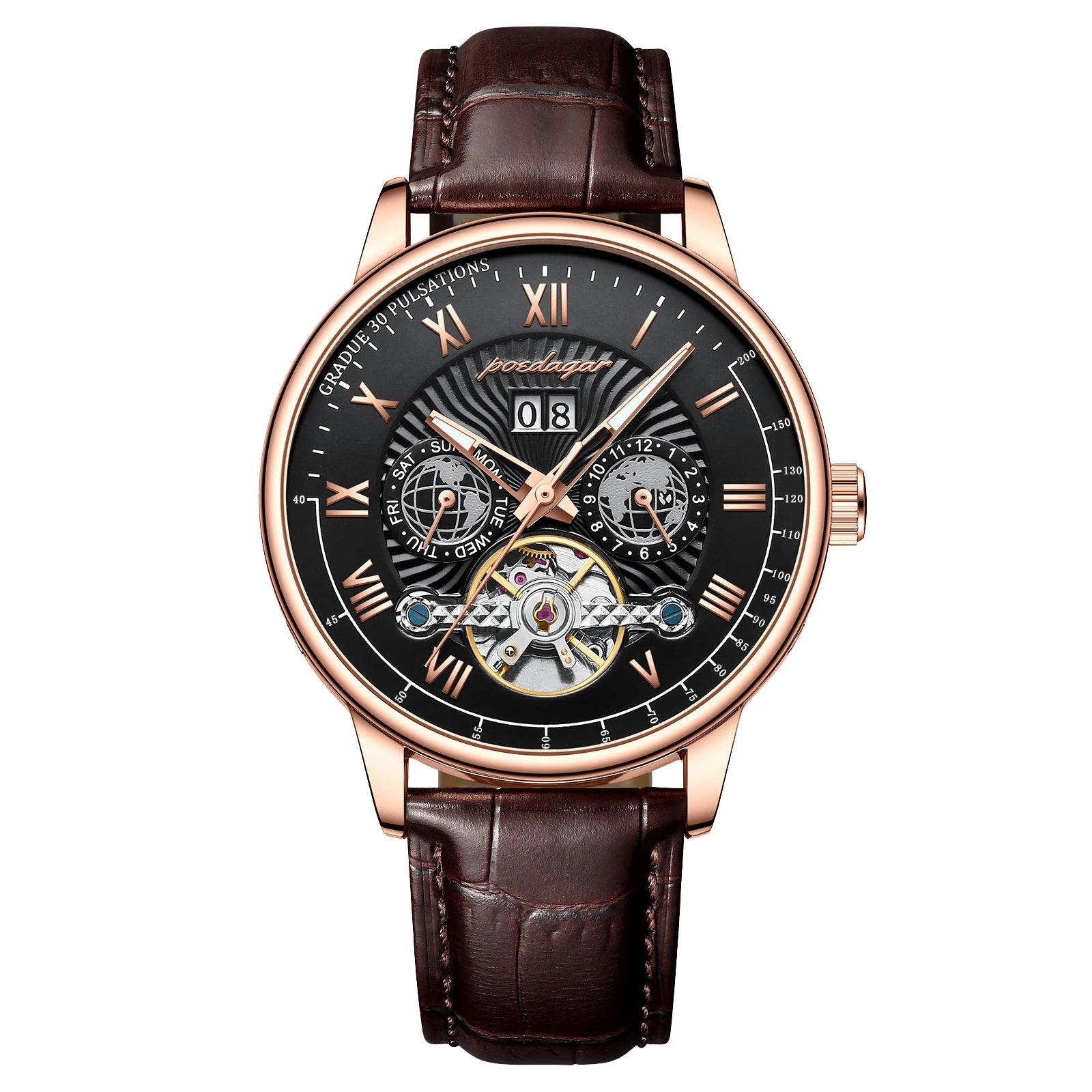 Luxury Tourbillon Style Skeleton Watch - Men's Leather Mechanical