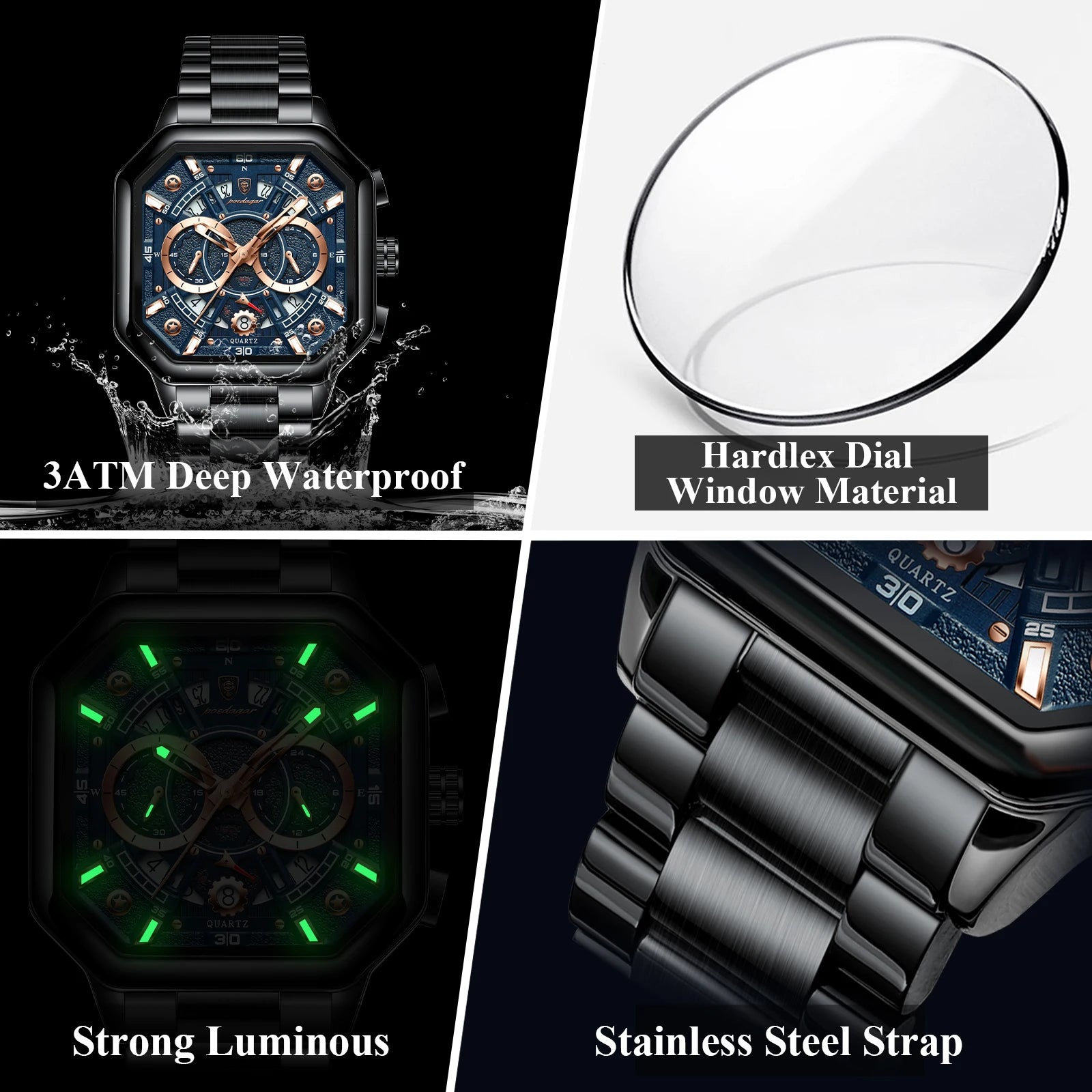 Men's Luxury Stainless Steel Chronograph Watch – Waterproof & Luminous