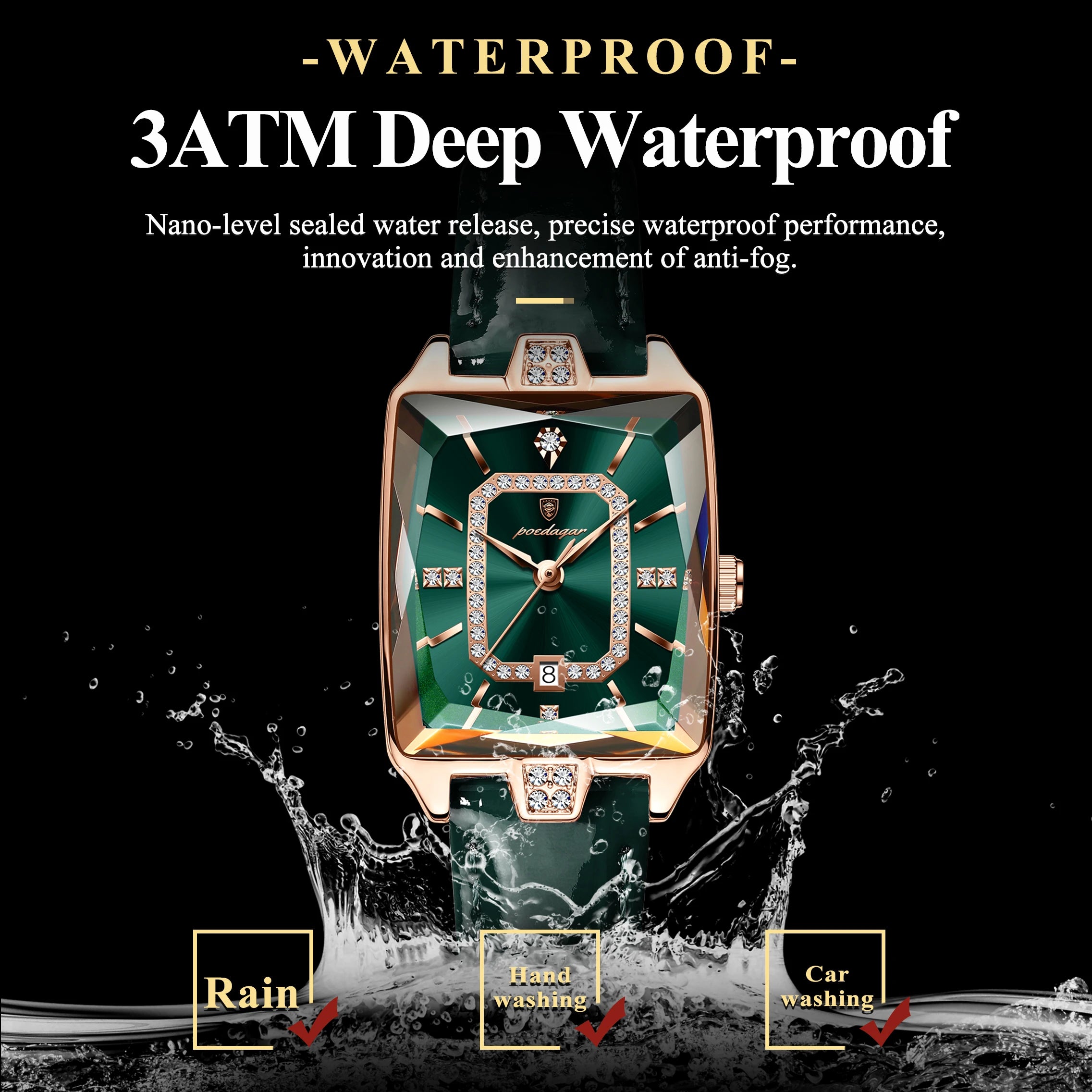 Elegant Ladies Rectangular Wristwatch | Leather Strap & Calendar