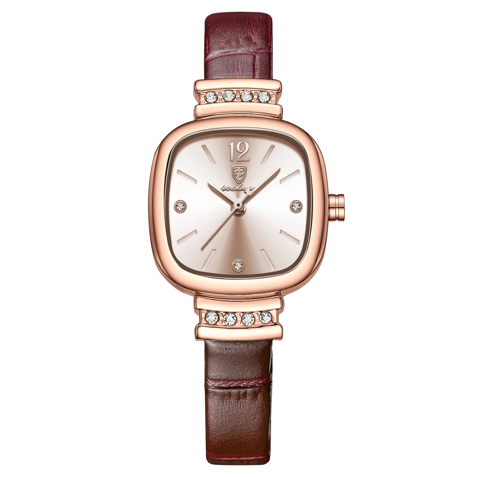 Women's Square Dress Watch with Diamond Dial & Leather Strap