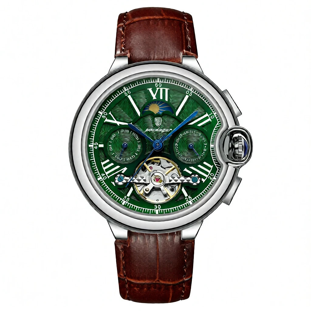 Men's Luxury Skeleton Automatic Watch | Moon Phase Mechanical