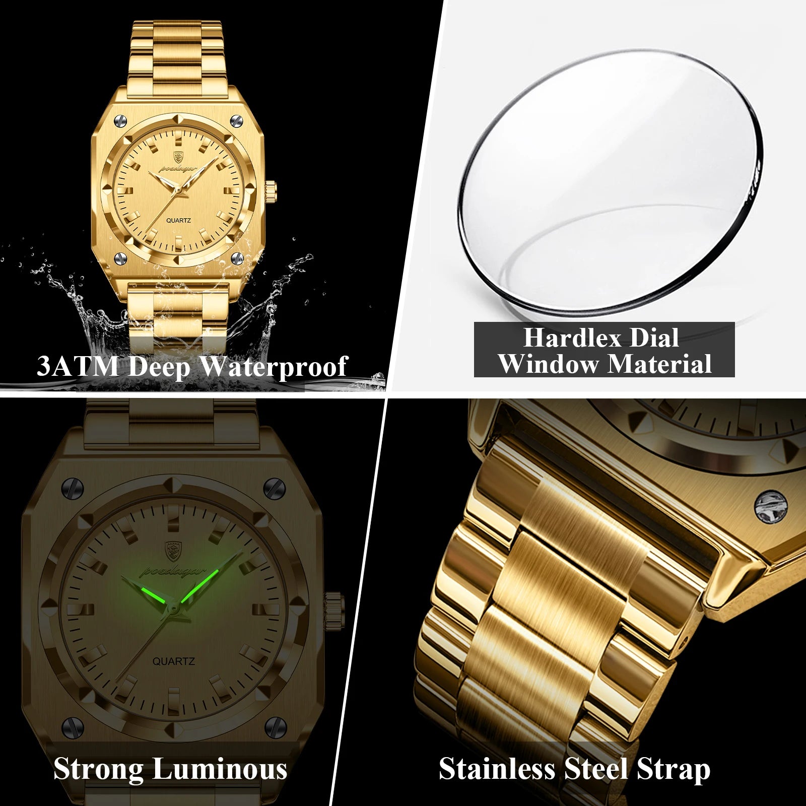 Elegant Ladies Square Watch - Waterproof Stainless Steel Jewelry
