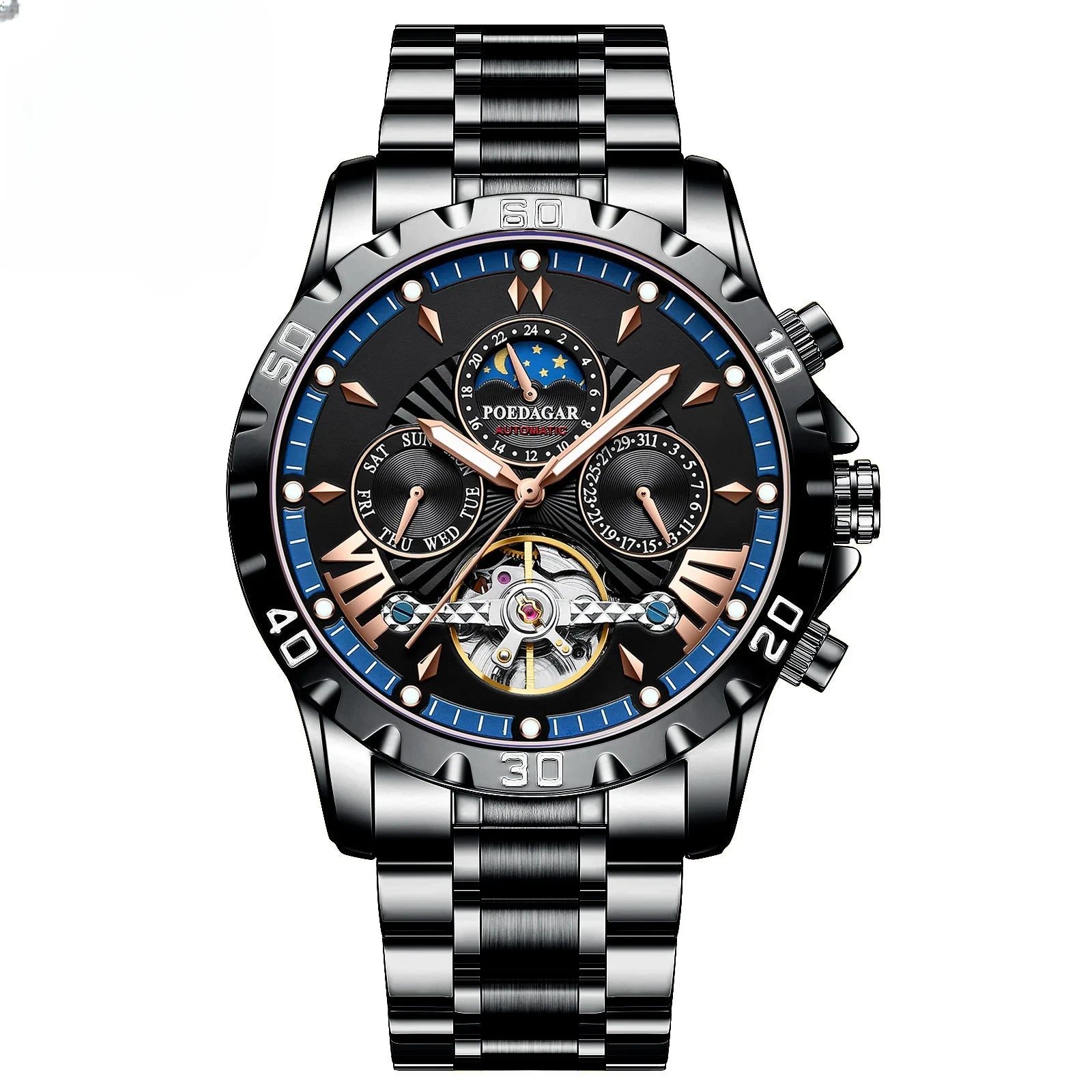 Luxury Men's Tourbillon Style Automatic Watch | Day & Date Display
