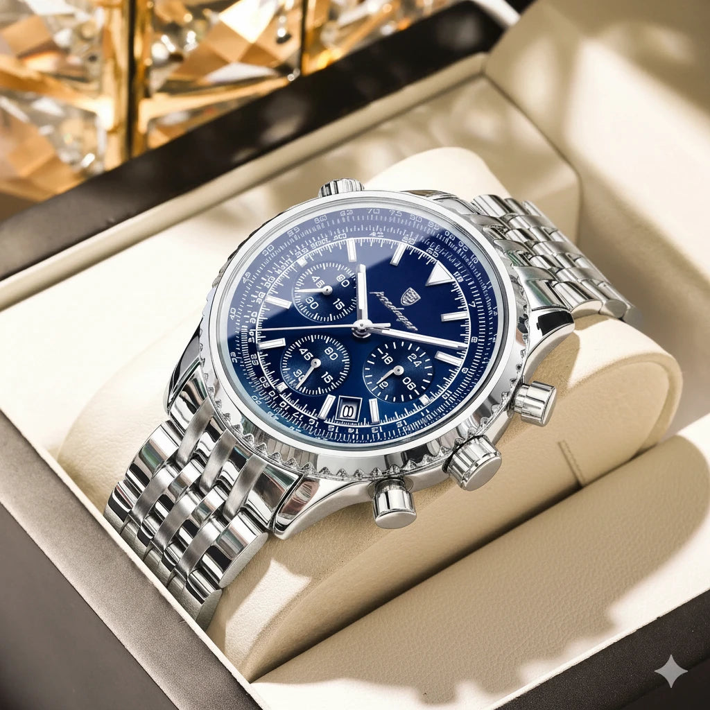 Men's Luxury Stainless Steel Chronograph Watch – Waterproof with Date