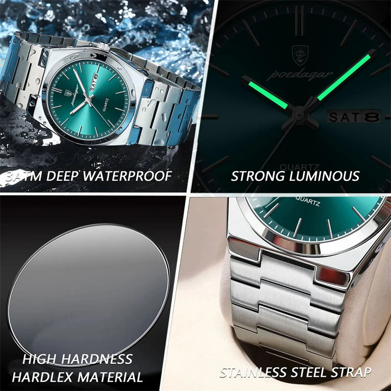 Men’s Premium Analog Watch | Luminous Hands, Waterproof, Stainless Steel Band | Includes Gift Box