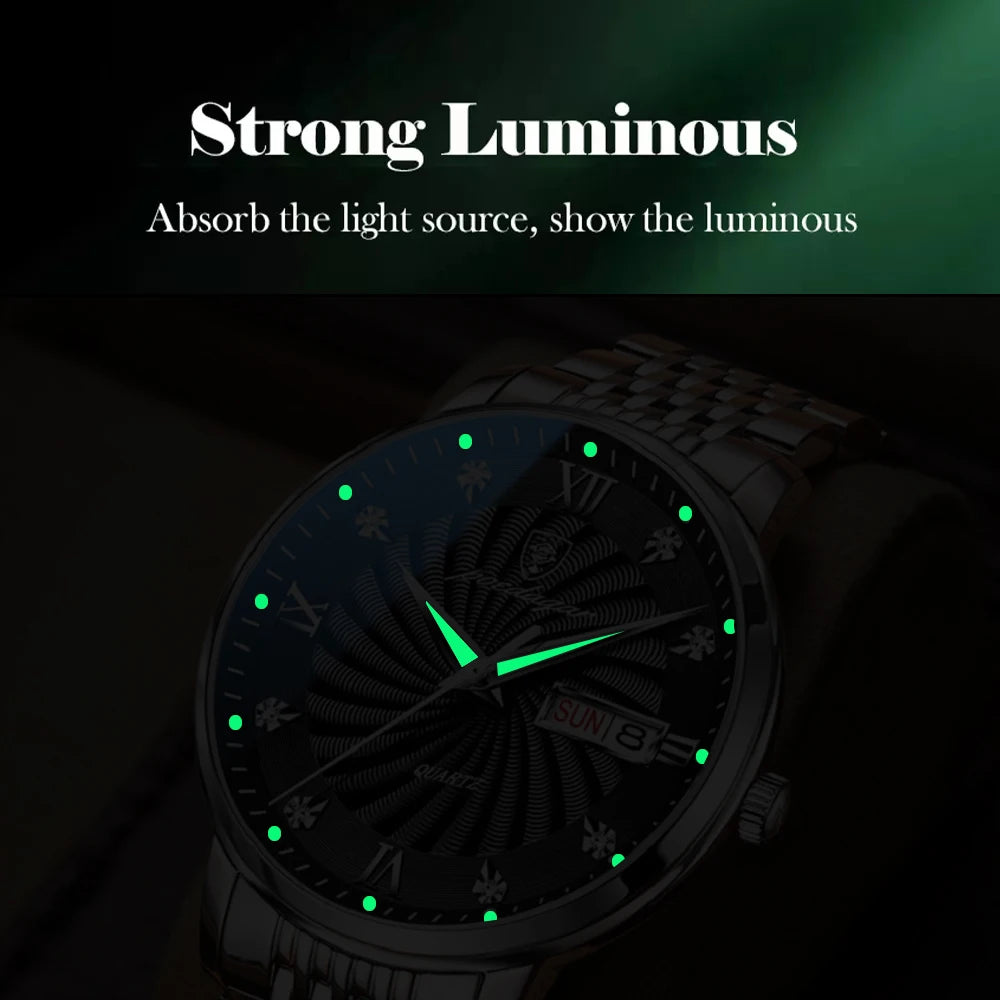 Men's Waterproof Business Watch - Luminous Day-Date Quartz