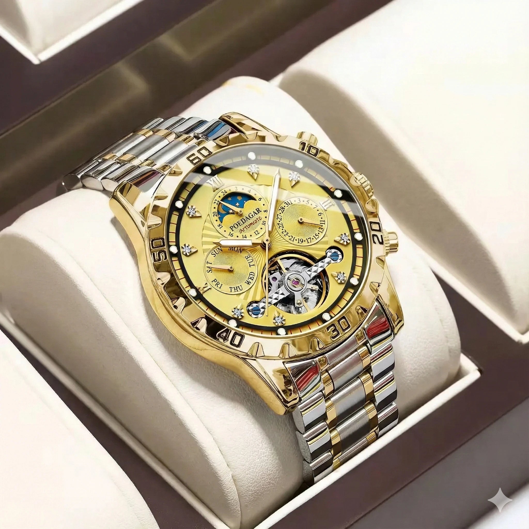 Luxury Men's Tourbillon Style Automatic Watch | Day & Date Display