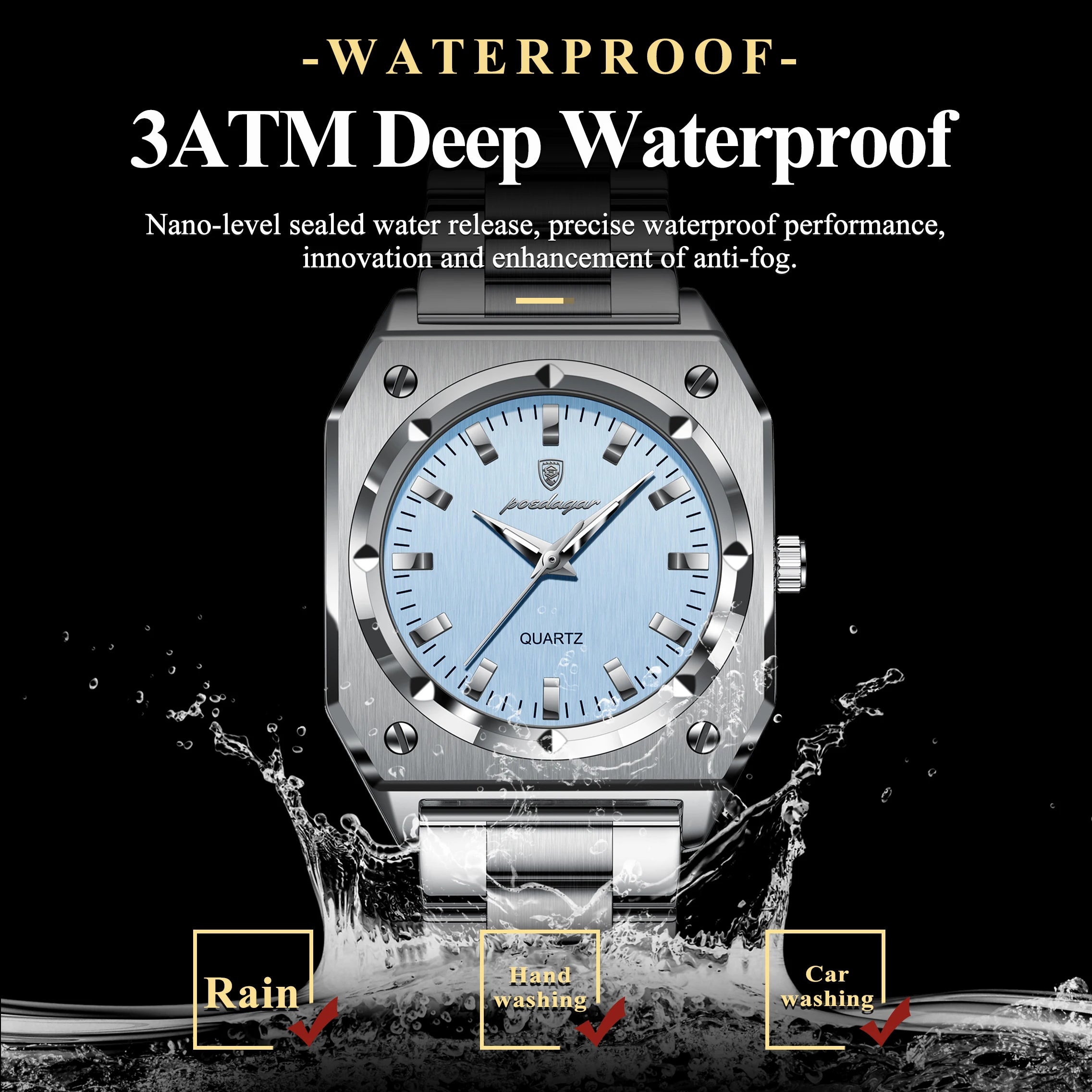 Women's Luxury Square Stainless Steel Watch – Waterproof & Luminous