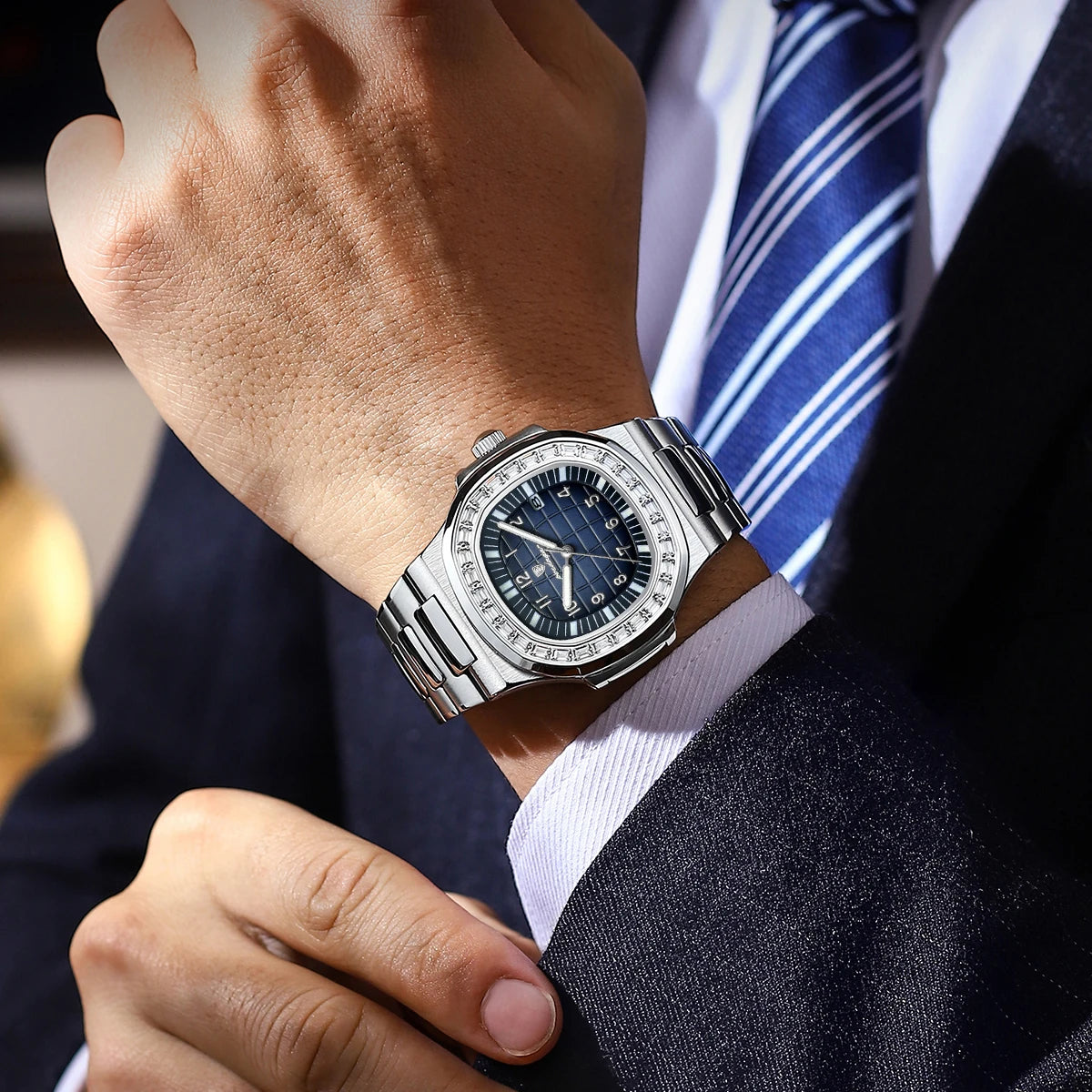 Men's Luxury Integrated Square Watch | Stainless Steel Business