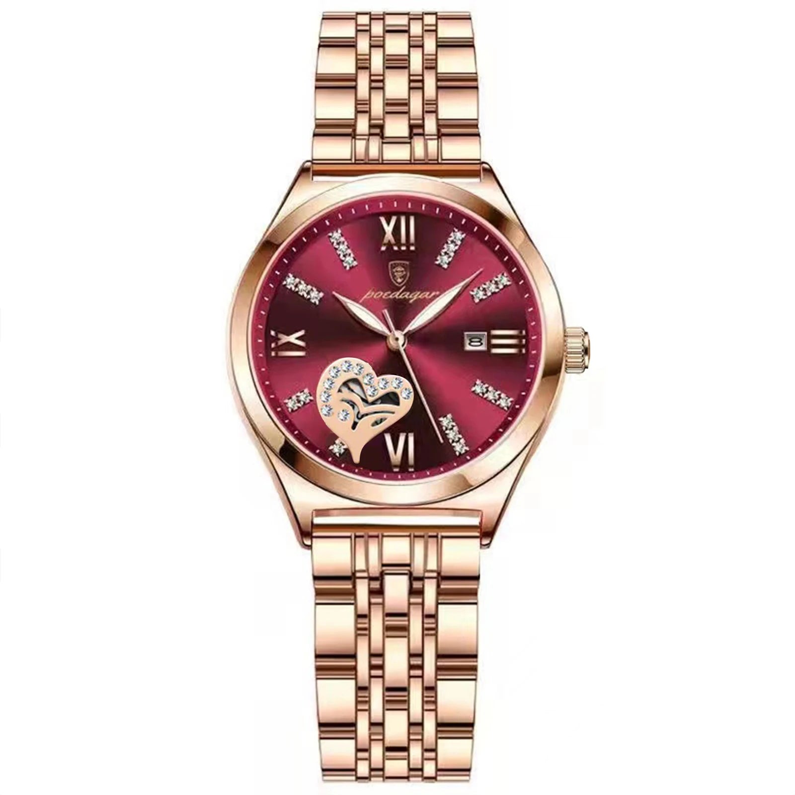 Elegant Rose Gold Ladies Watch - Heart Patterned Quartz Dial