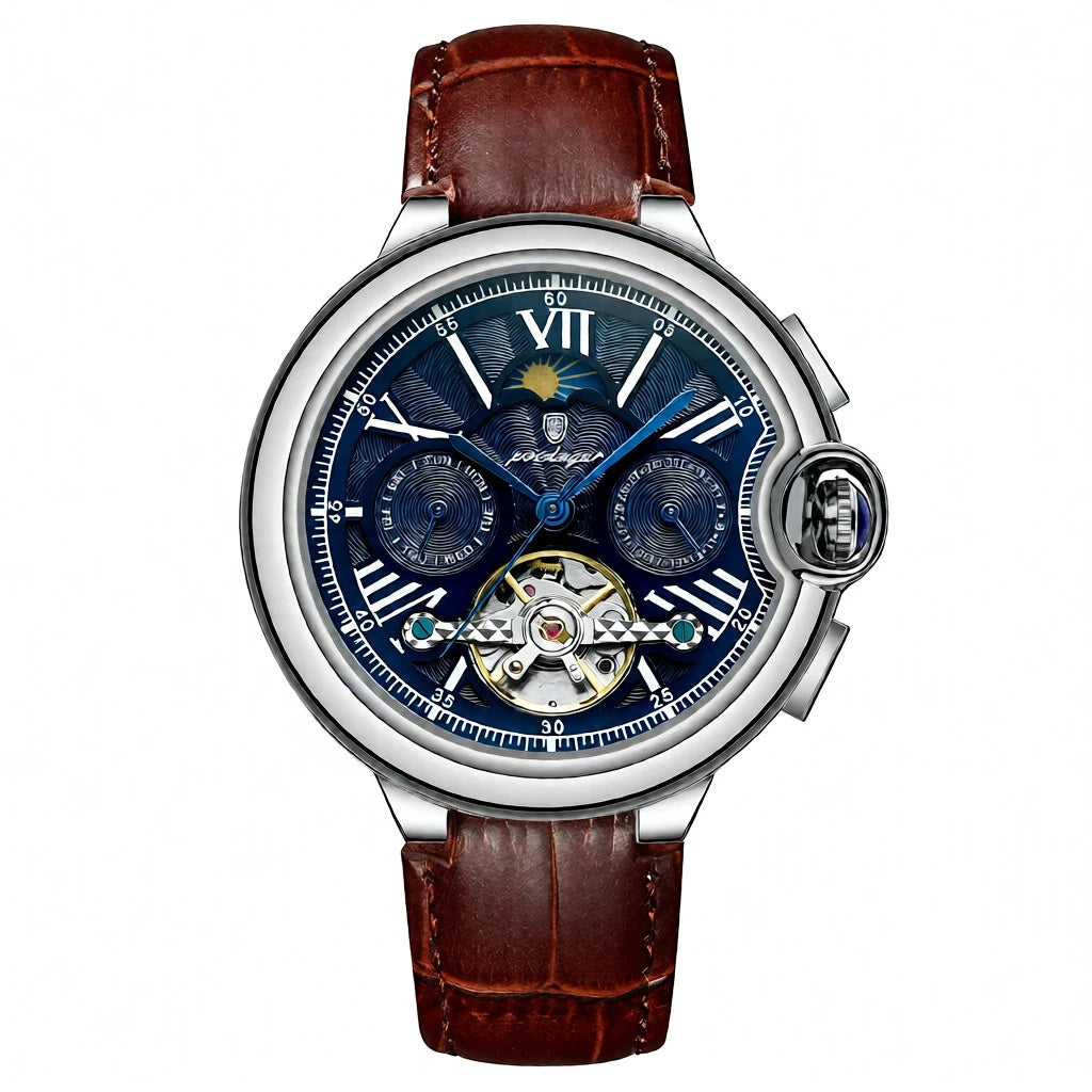 Men's Luxury Skeleton Automatic Watch | Moon Phase Mechanical