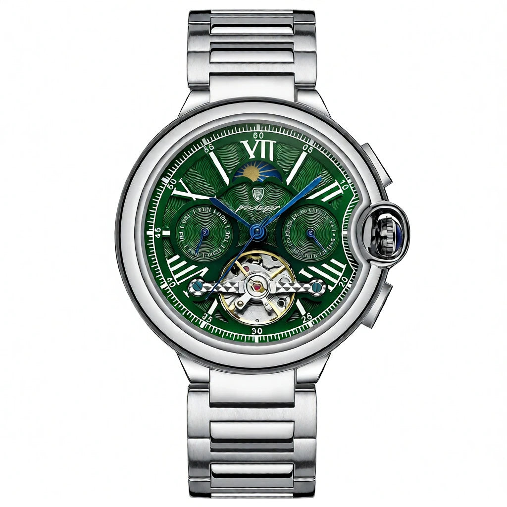 Men's Luxury Skeleton Automatic Watch | Moon Phase Mechanical