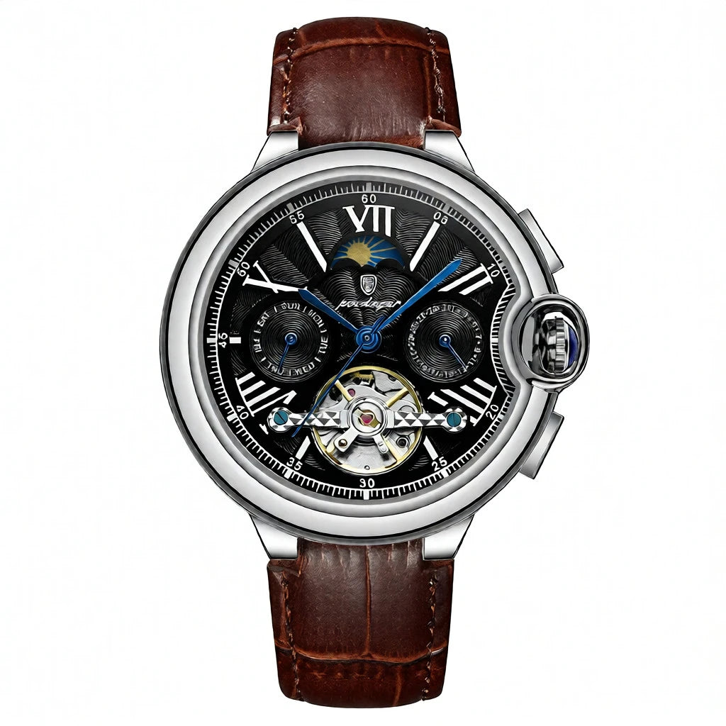 Men's Luxury Skeleton Automatic Watch | Moon Phase Mechanical