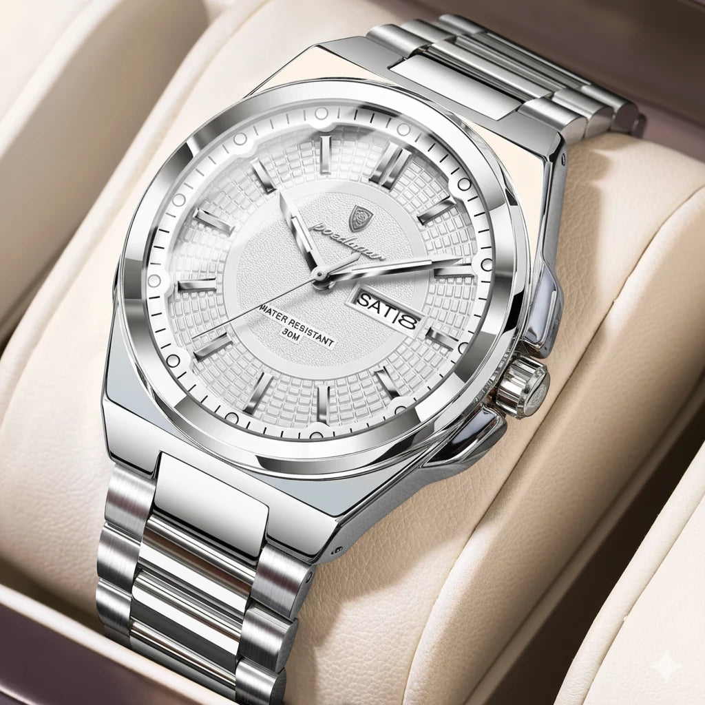 Men's Luxury Day-Date Business Watch | Stainless Steel Quartz