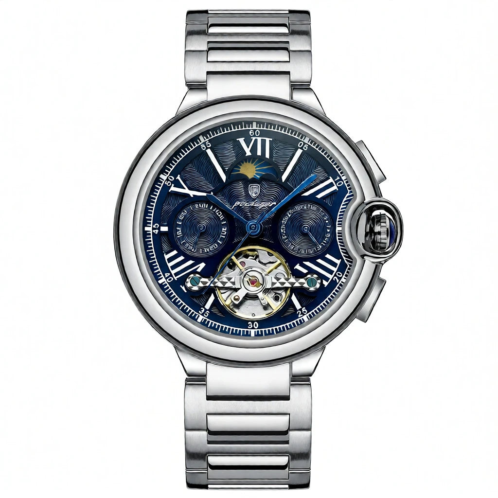 Men's Luxury Skeleton Automatic Watch | Moon Phase Mechanical