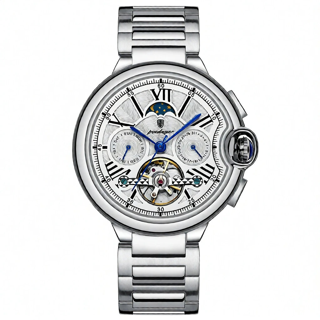 Men's Luxury Skeleton Automatic Watch | Moon Phase Mechanical