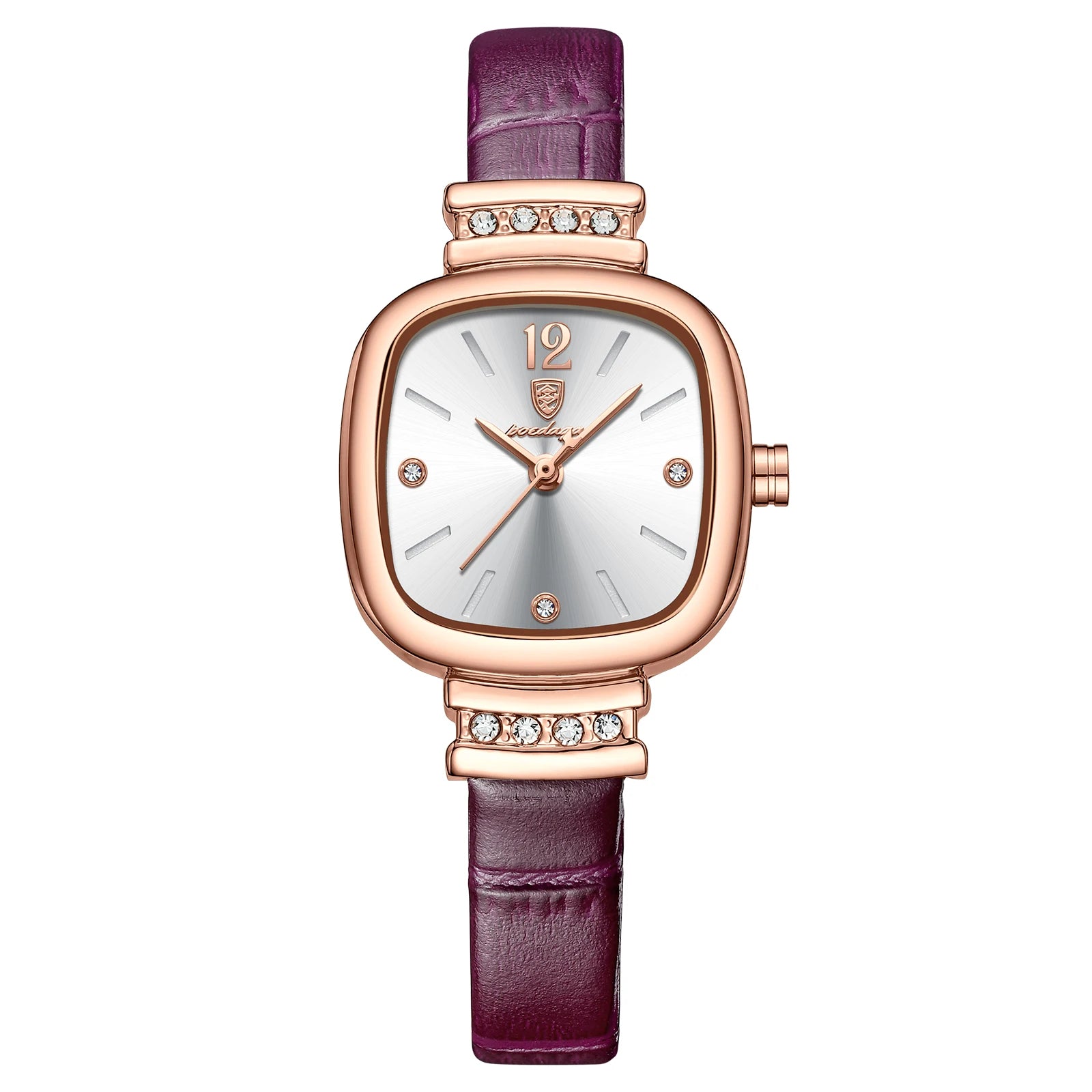 Women's Square Dress Watch with Diamond Dial & Leather Strap