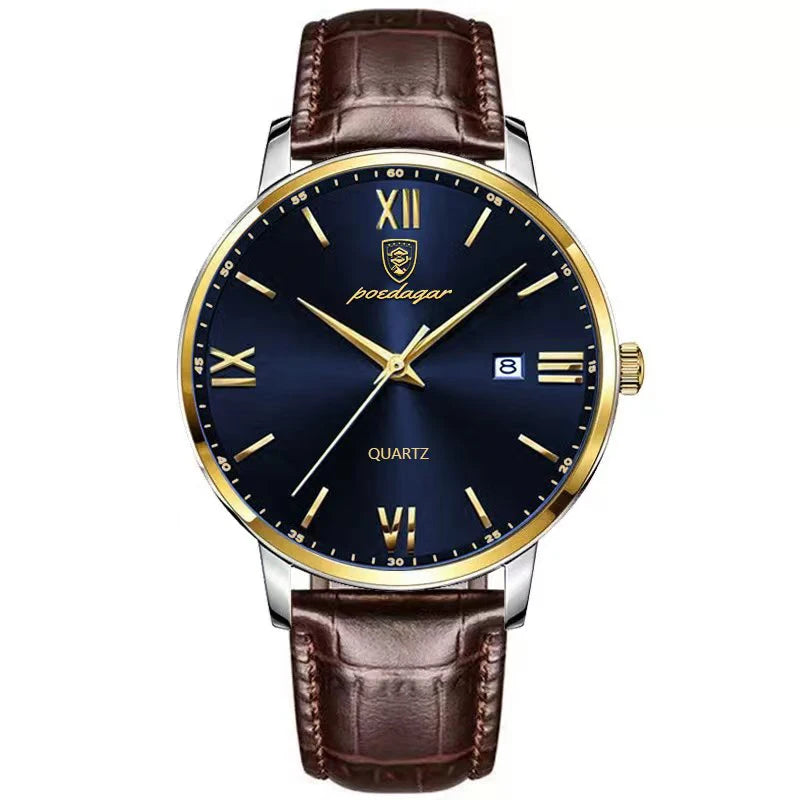 Two-Tone Men's Business Watch | Leather Strap & Roman Numerals