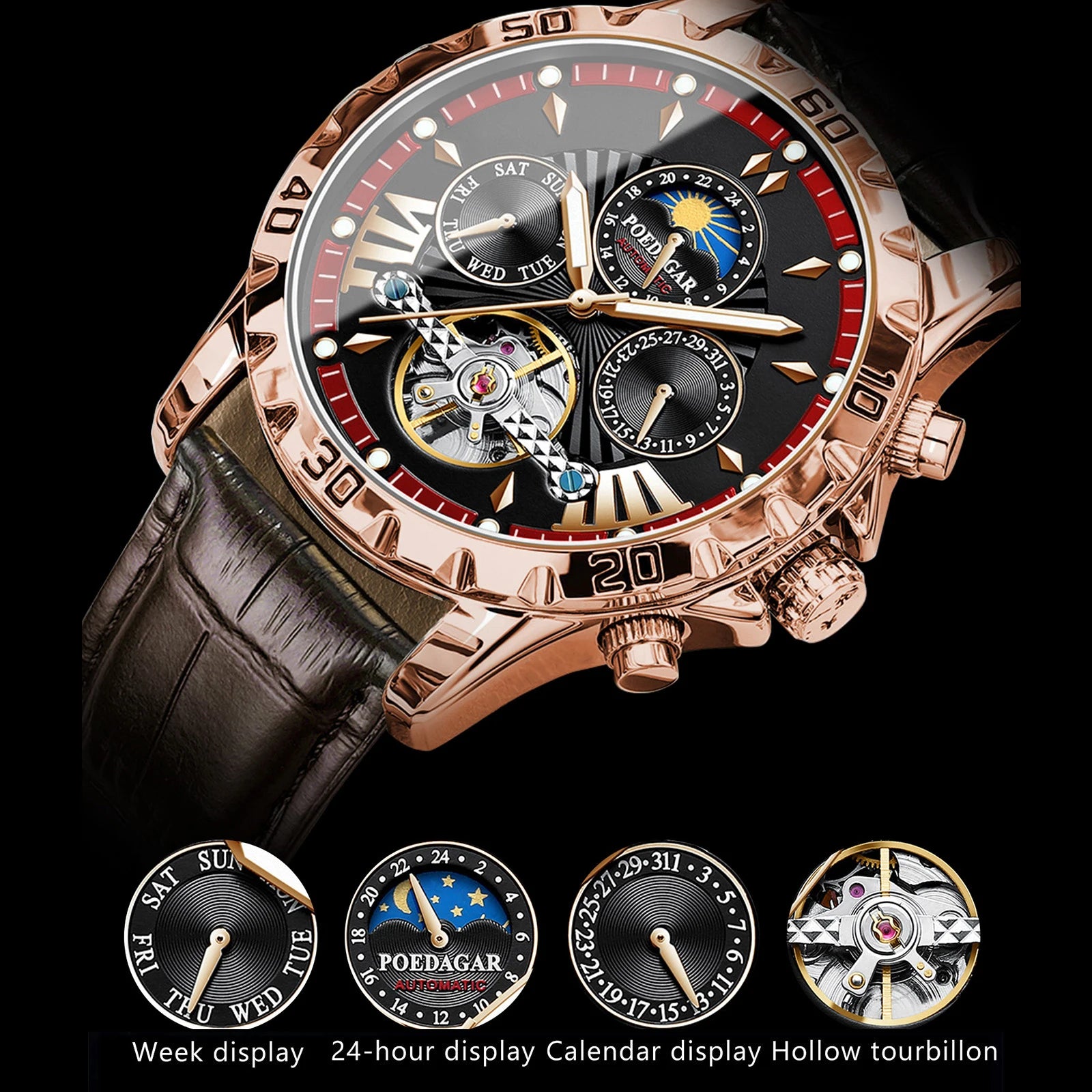 Automatic Skeleton Watch - Exhibition Back Mechanical Tourbillon Style